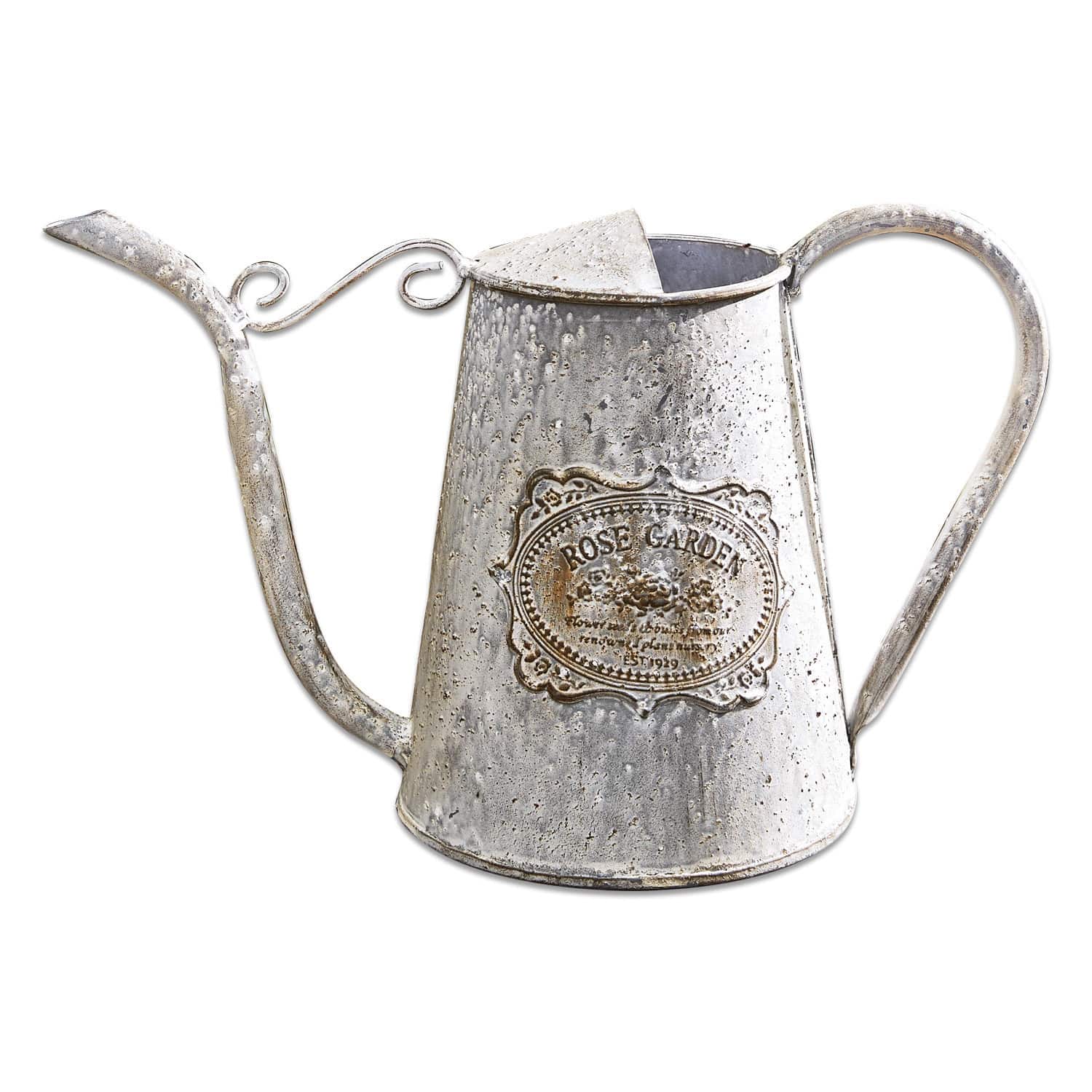 Giesskanne Rose Garden Vintage Metallgiesskanne in Silber mit Rose Garden Schriftzug für die Gartenarbeit
