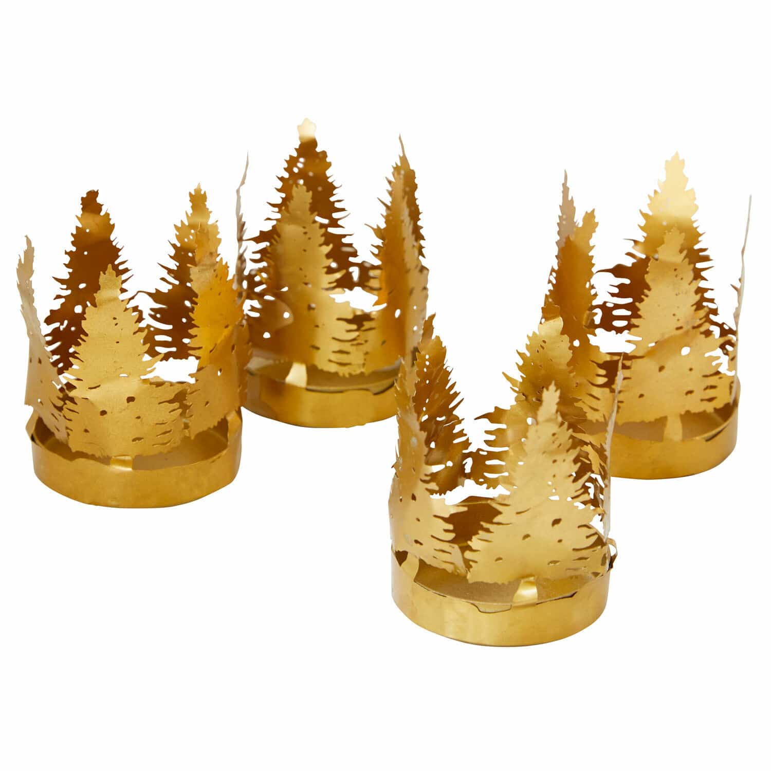 Teelichthalter 4er Set Ismerie Set aus 4 goldfarbenen Metall-Teelichthaltern mit Baum-Motiv, stilvolle Wohnraumdekoration
