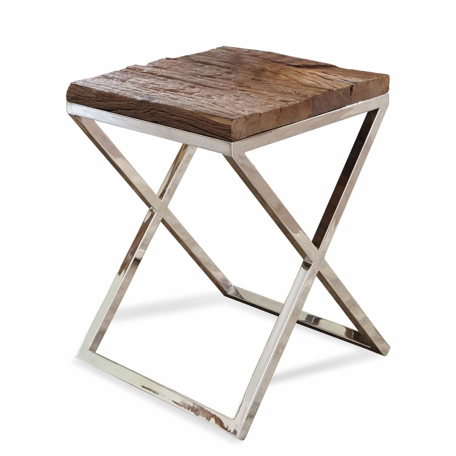 Beistelltisch Willis Beistelltisch mit Holzplatte und silbernem Metallgestell, moderner Wohnzimmertisch