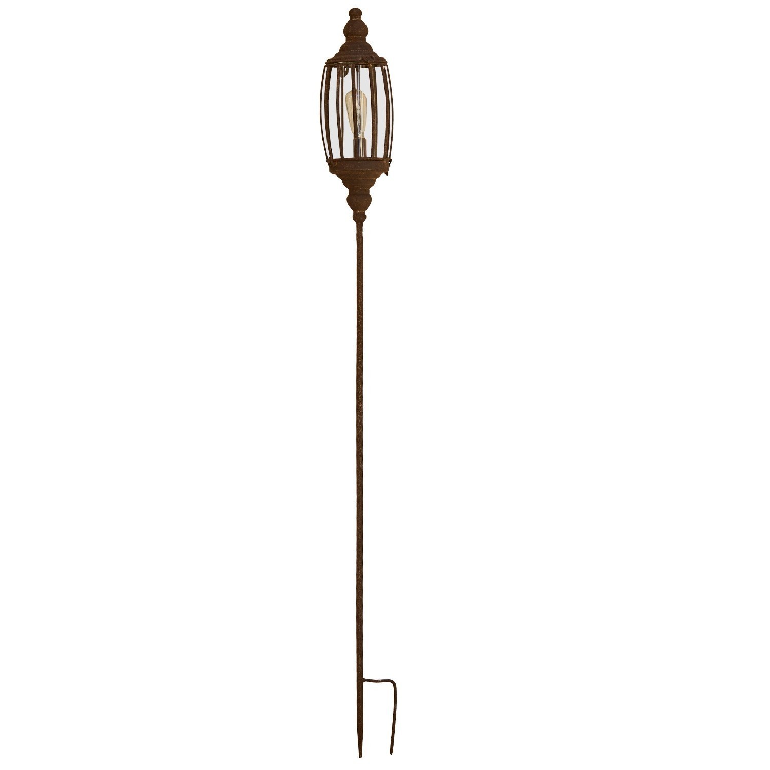 LED-Laterne Ivette Dekorative Gartenlaterne aus rostigem Metall mit langem Erdspitz für Aussenbeleuchtung im Vintage-Stil