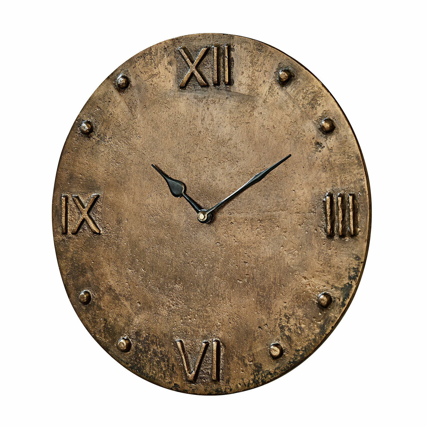 Uhr Kaleens Runde Wanduhr aus Messing im Vintage-Stil mit römischen Zahlen und schwarzen Zeigern