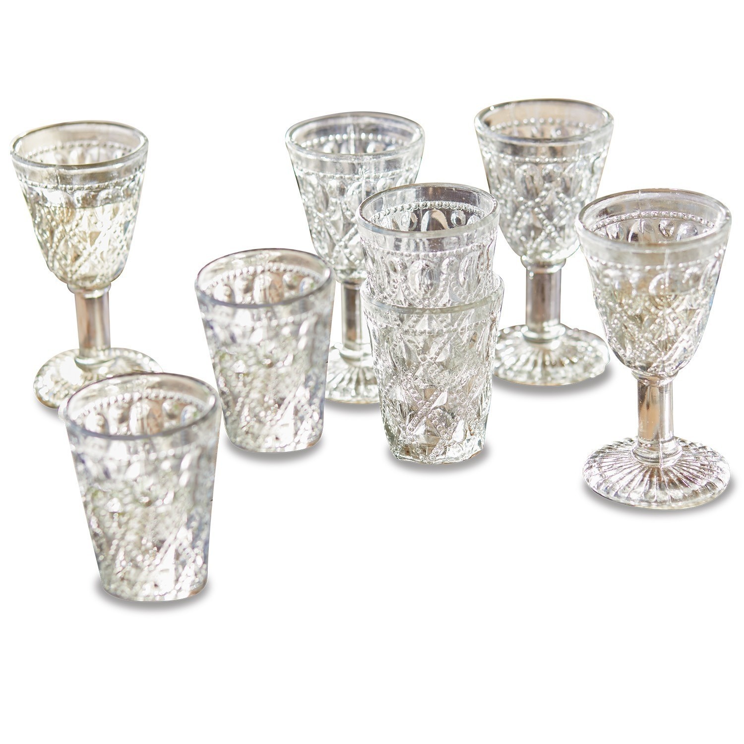 Glas 8er Set Vérane Set aus transparenten Gläsern und Kelchen mit dekorativem Muster, elegantes Glasgeschirr