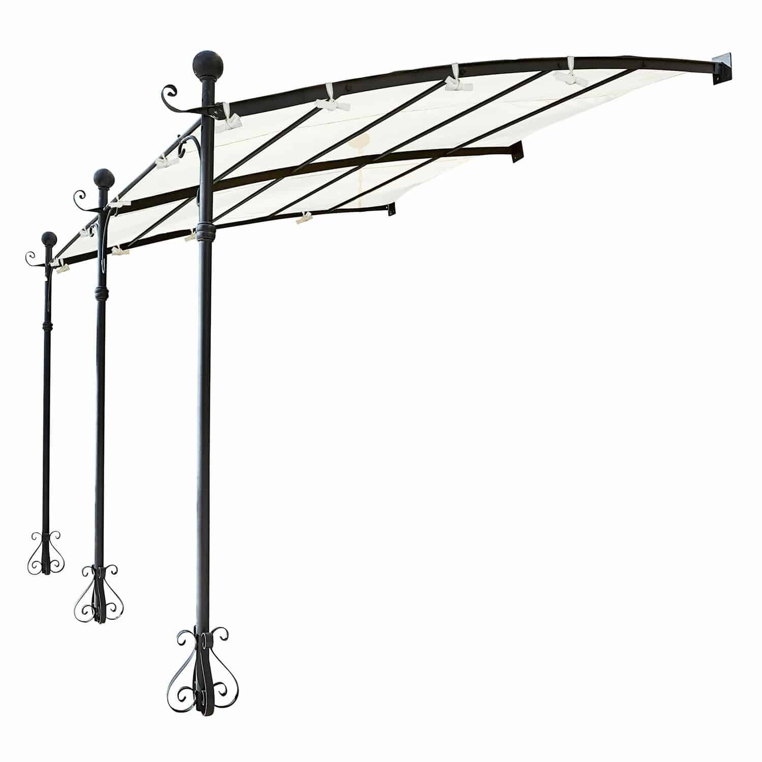 Pergola Kattles Schwarzes Metallvordach mit weissem Stoffdach für Garten oder Terrasse