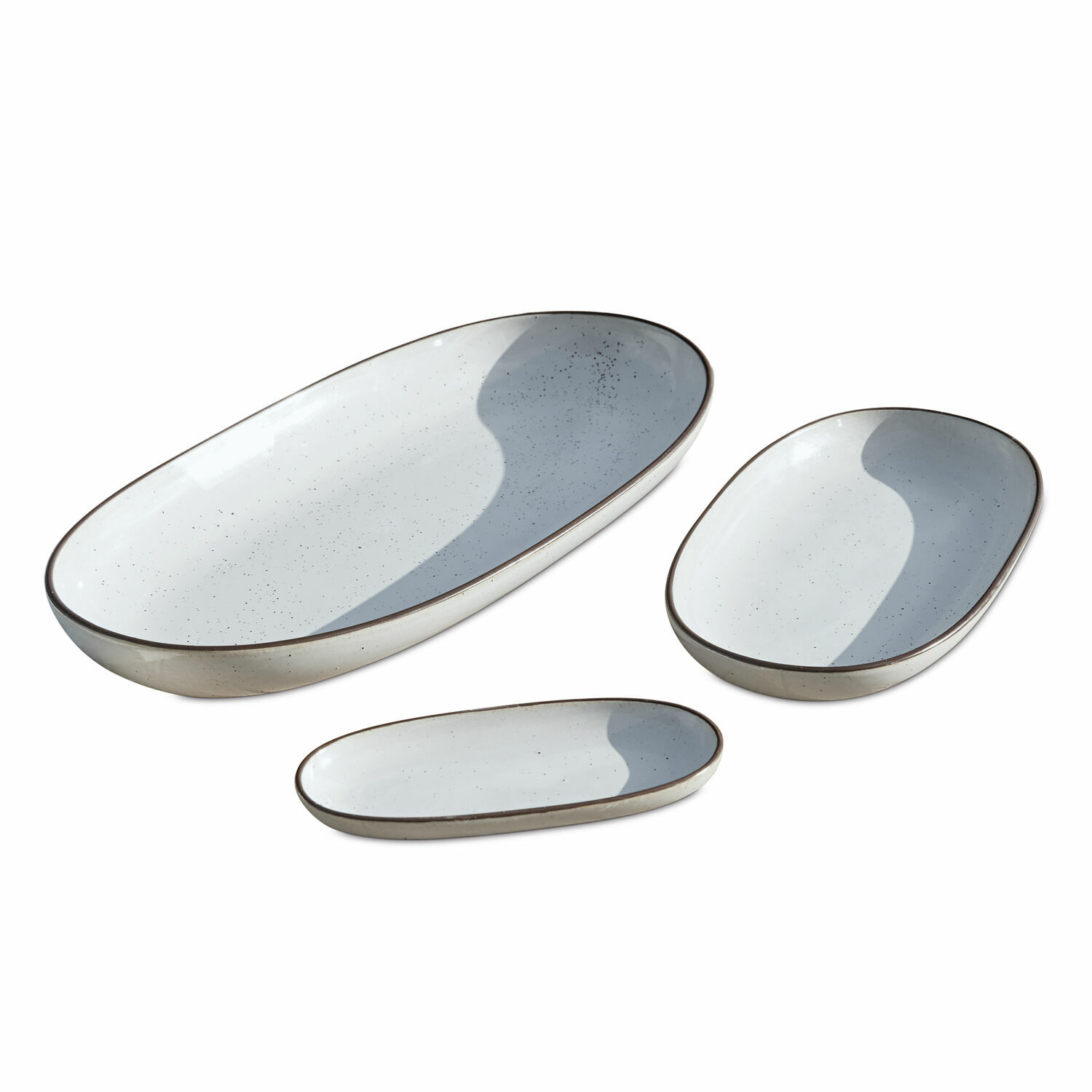 weiss 3-teiliges Set weisse Servierplatten Biarritz aus Keramik mit feiner grauer Sprenkelung zum Servieren