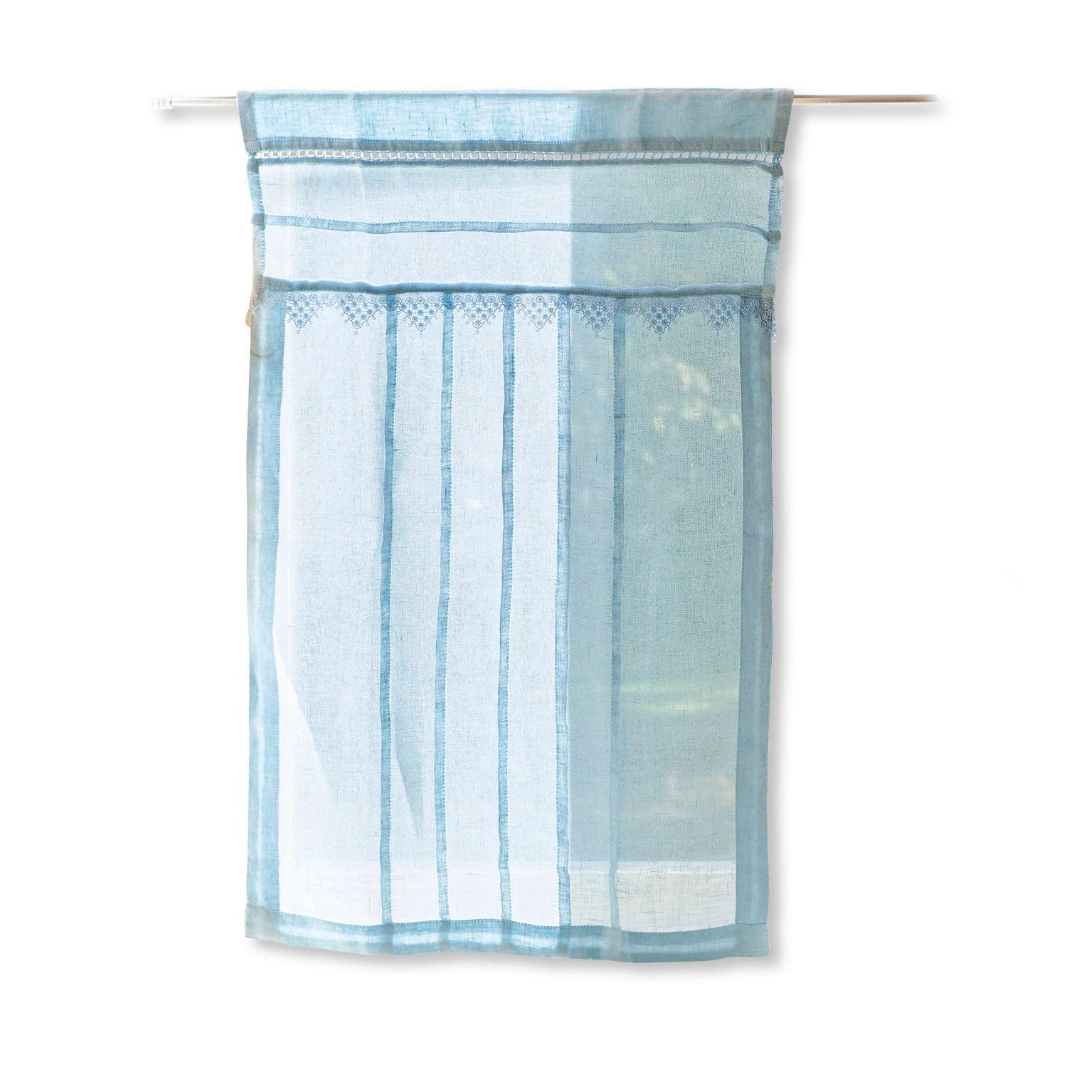 blau Blaue Scheibengardine Chailly aus leichtem Stoff mit feinem Muster und Streifen, Fensterdekoration