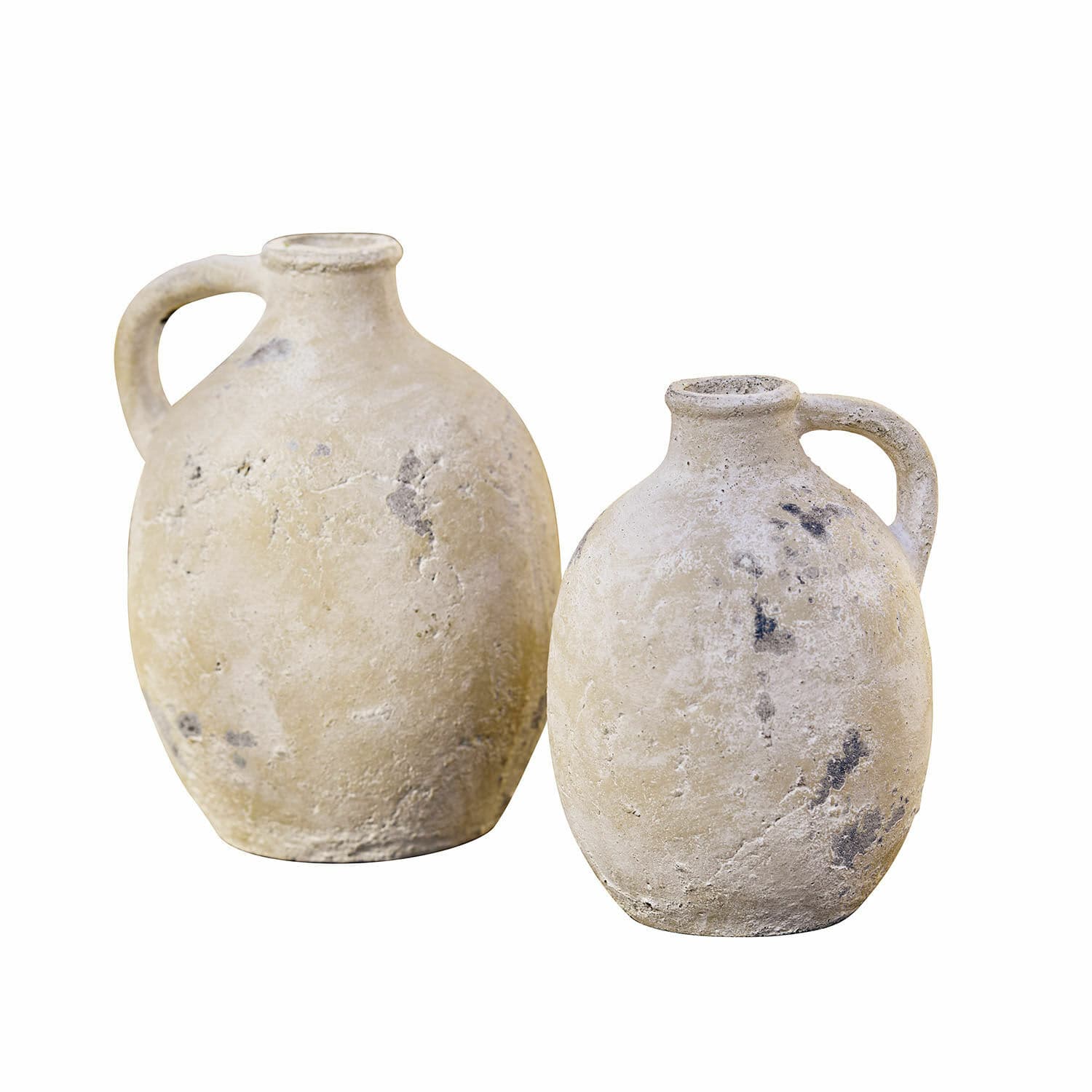 Vase 2er Set Yvorne Zwei beige Keramikkrüge mit Griffen im rustikalen Stil zur Wohnraumdekoration
