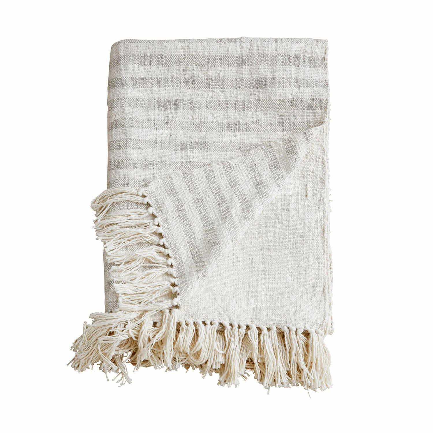 Plaid Marpent Natürliche Baumwolldecke in Creme mit Fransen, weiche und dekorative Wohndecke