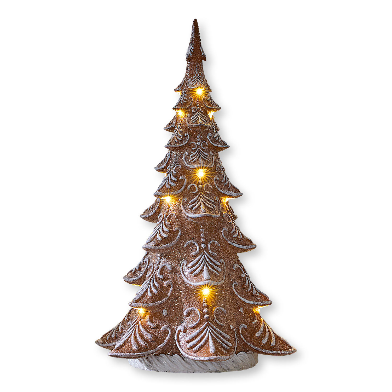 LED-Dekobaum Anyama Brauner Keramik-Weihnachtsbaum mit weissem Muster und warmgelben LED-Dekolichtern