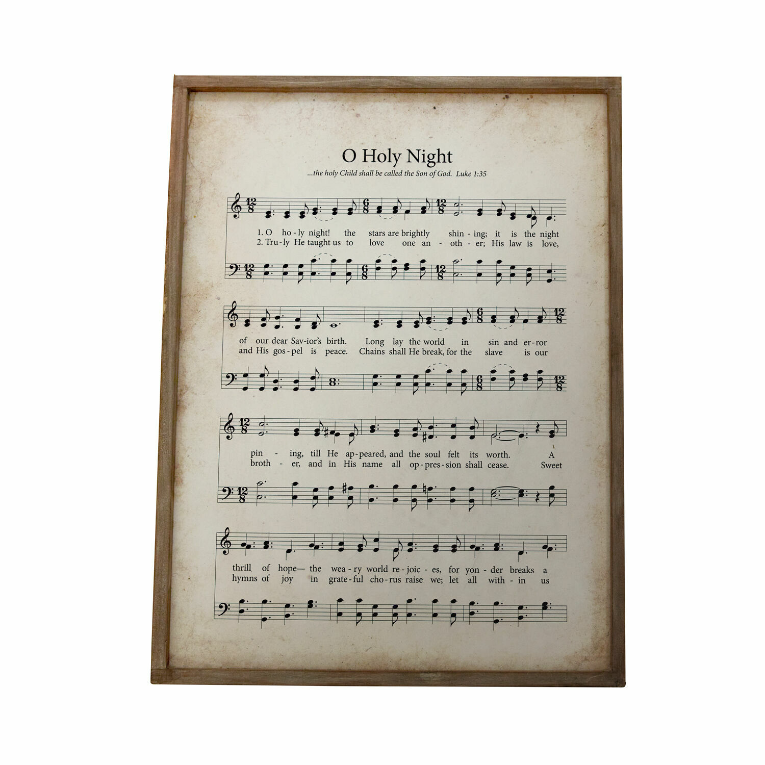 Bild Holy Night Bild mit Noten und Text von O Holy Night in Holzrahmen auf weissem Hintergrund