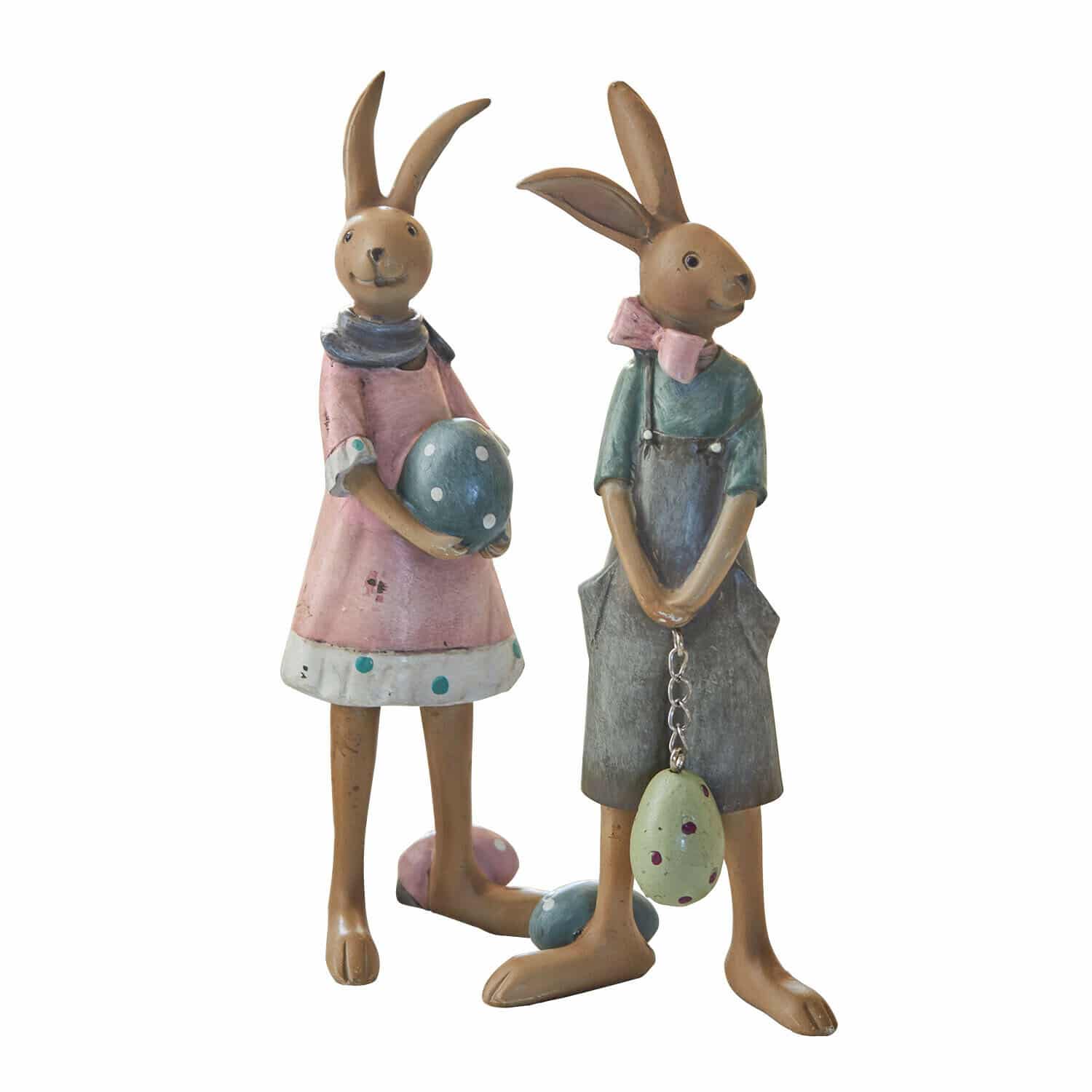 Hase 2er Set Sivalex Zwei dekorative Hasenfiguren aus Metall in Pastellfarben mit Ostereiern als Dekoration