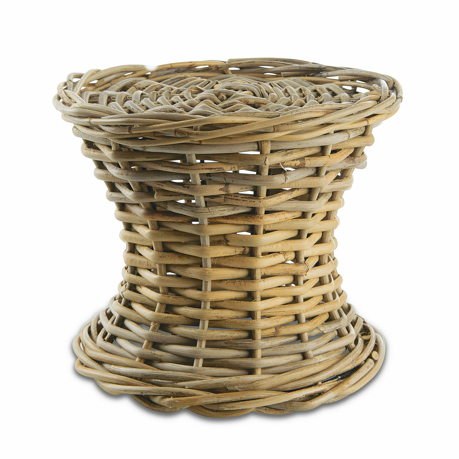 Untersetzer Duras Runder Hocker aus natürlichem Rattan, leichter und robuster Sitz für Innen- und Aussenbereich