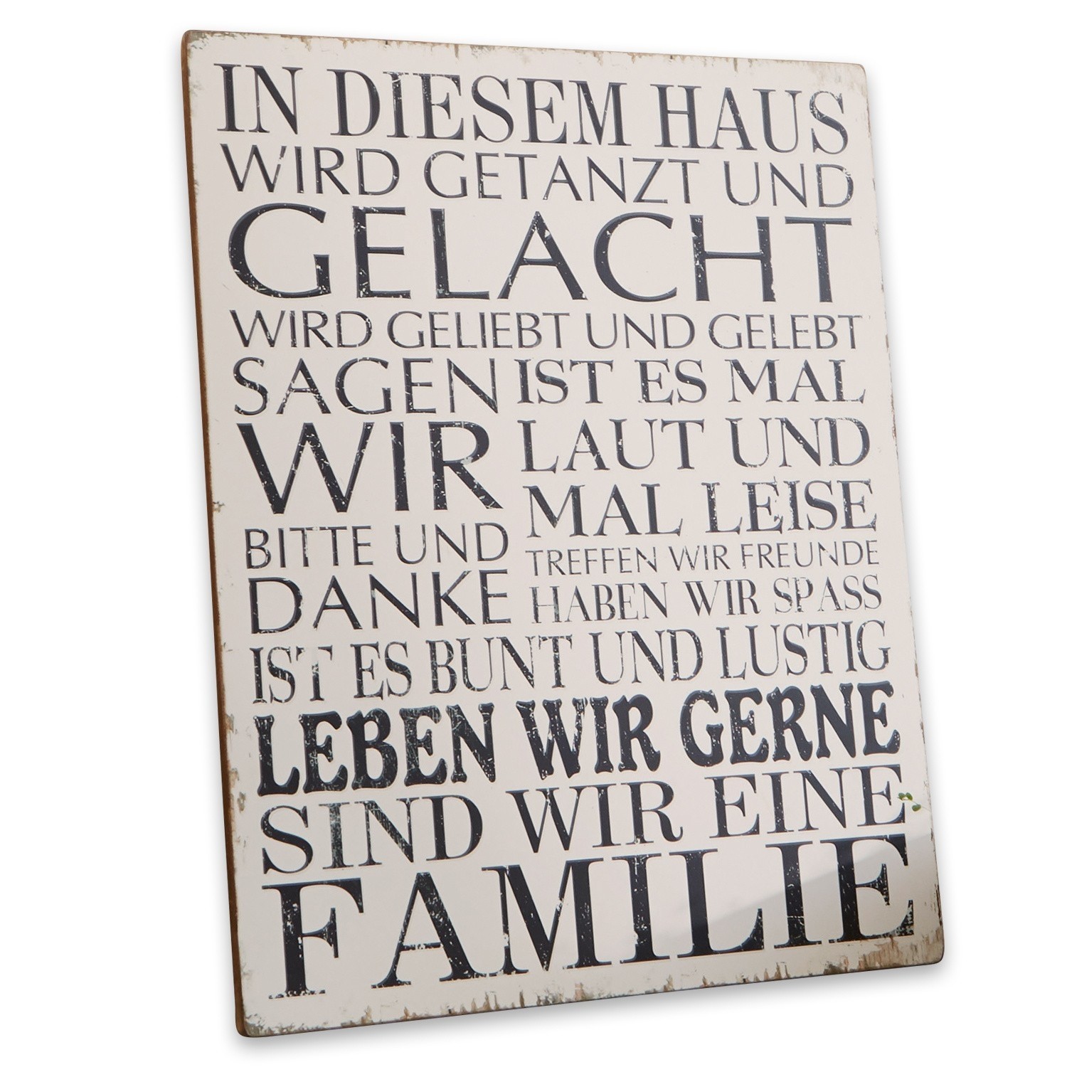 Dekorative schwarze und weisse Tafel mit Familienspruch für Haus und Wohnzimmer