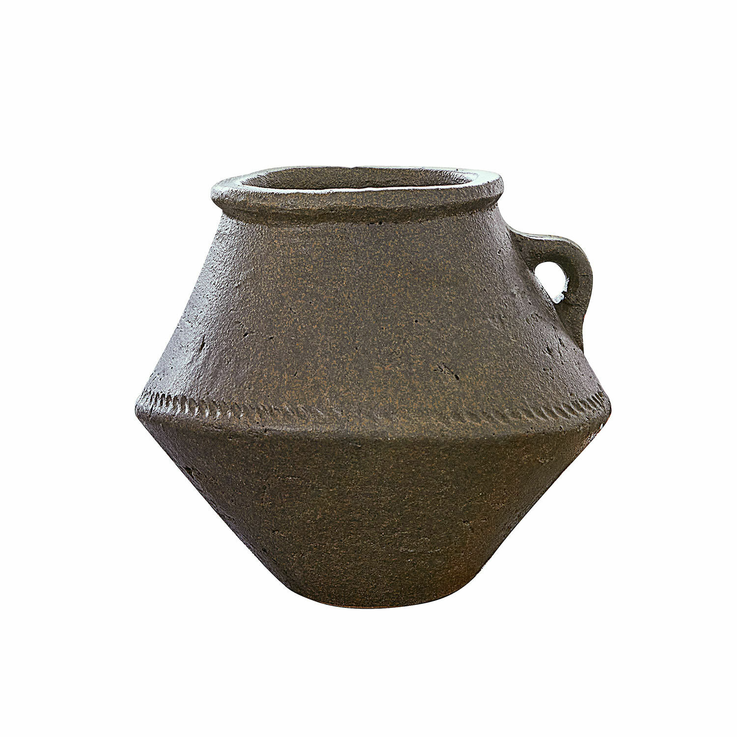 Vase Nouvillac Braune Keramikvase mit Henkel und geometrischer Form zur Wohnraumdekoration