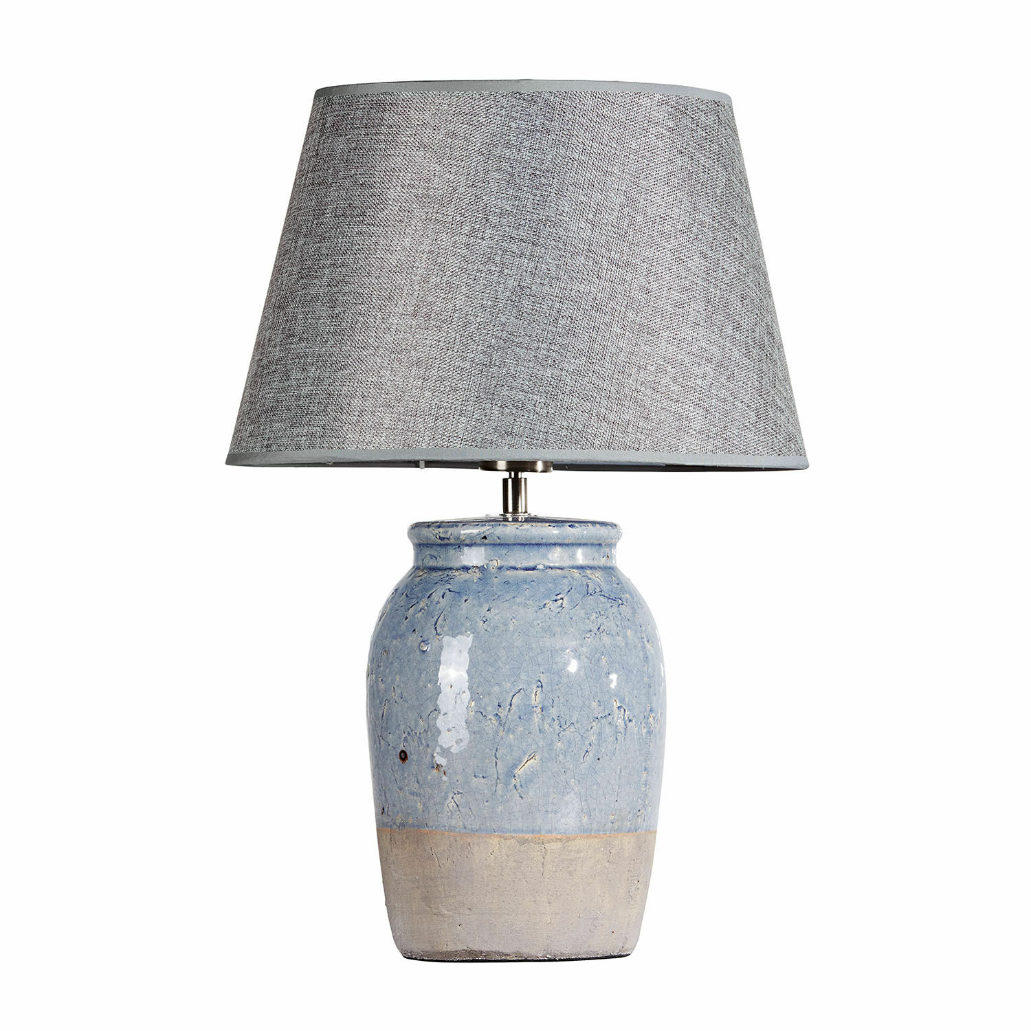 Tischlampe Manly Tischlampe mit blauer Keramikbasis und grauem Stoffschirm für Wohnzimmerbeleuchtung