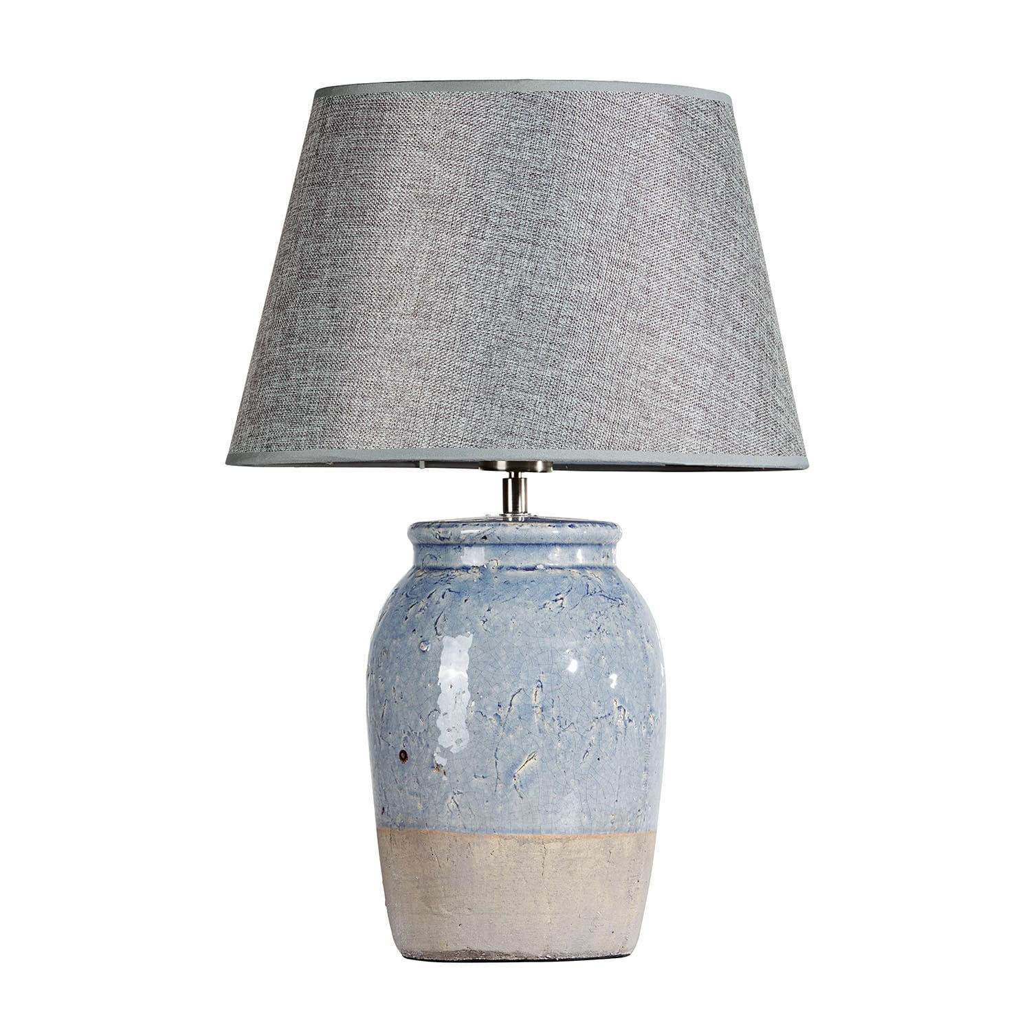 Tischlampe Manly Tischlampe mit blauer Keramikbasis und grauem Stoffschirm für Wohnzimmerbeleuchtung