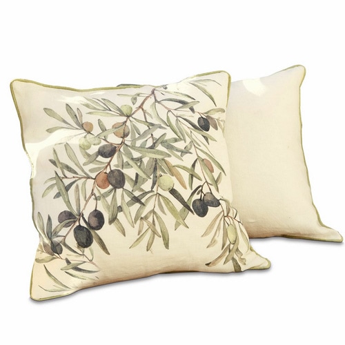Dekorative Baumwollkissen in Creme mit Olivenzweig-Motiv, ideal für ein gemütliches Wohnzimmer