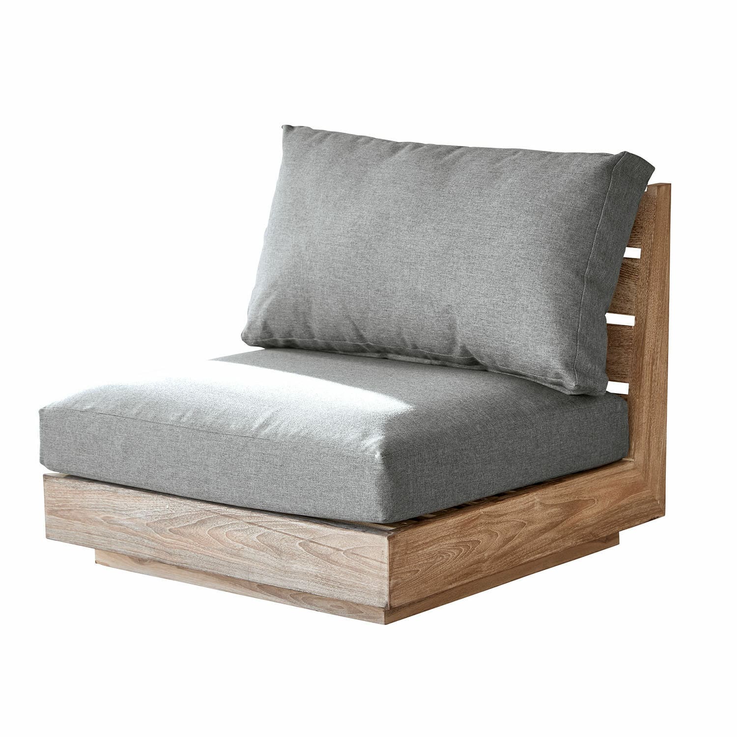 Graues Sitzkissen mit Polster auf natürlichem Holzrahmen für das Wohnzimmer