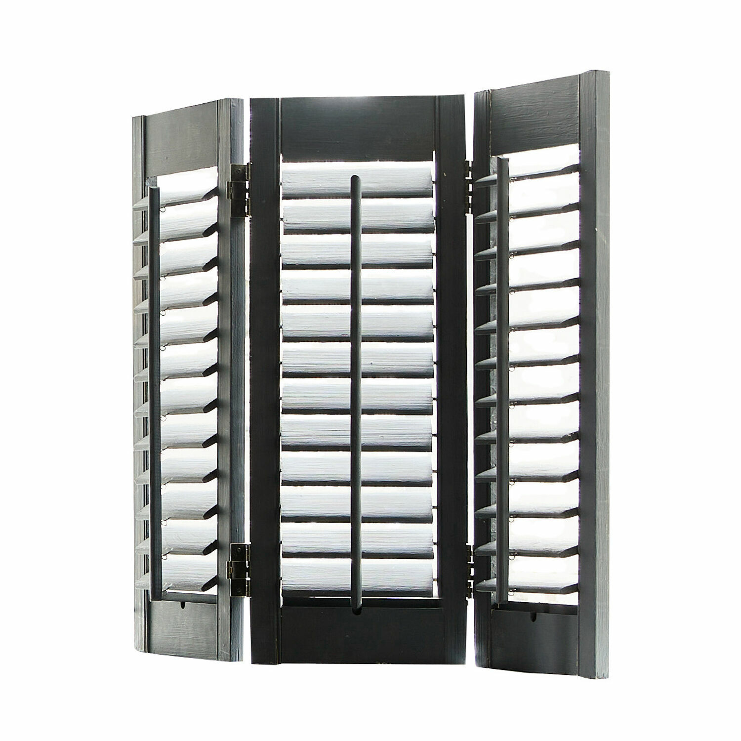 Shutter Ventura Dreiteilige schwarze Holzjalousie mit verstellbaren Lamellen zur Fensterdekoration