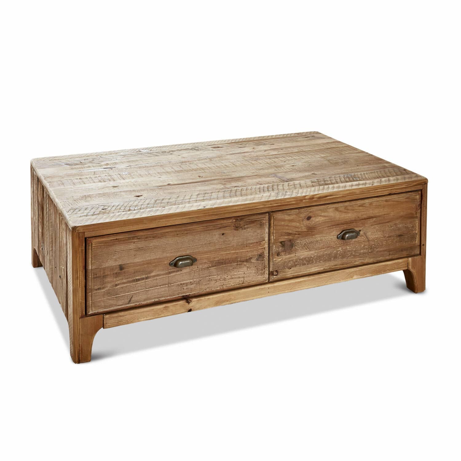 Couchtisch Wittfield Rustikaler Couchtisch aus Naturholz mit zwei Schubladen, praktisches Wohnzimmermöbelstück