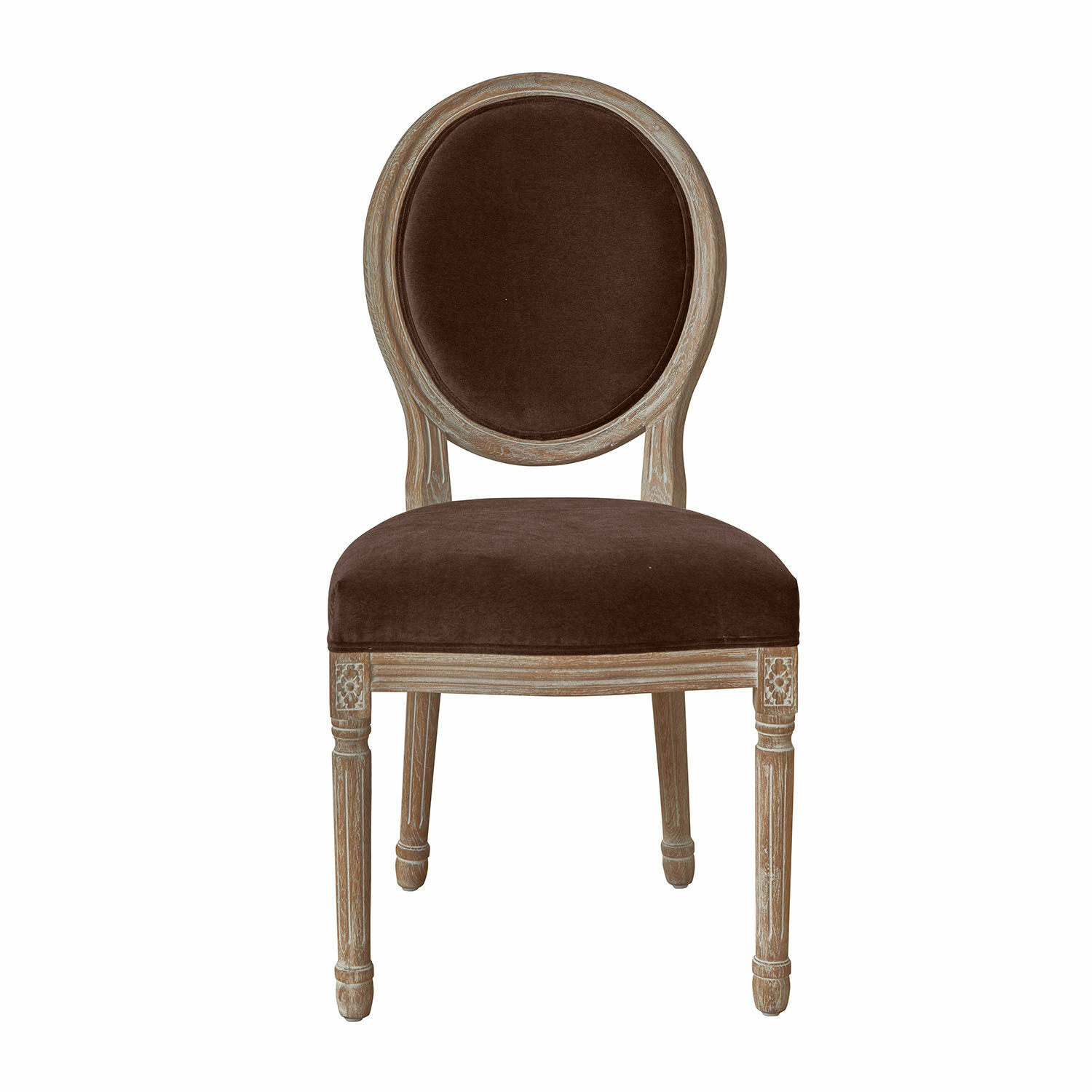 dunkelbraun Stuhl Alviano mit dunkelbraunem Samtbezug und hellem Holzrahmen für elegantes Wohnen