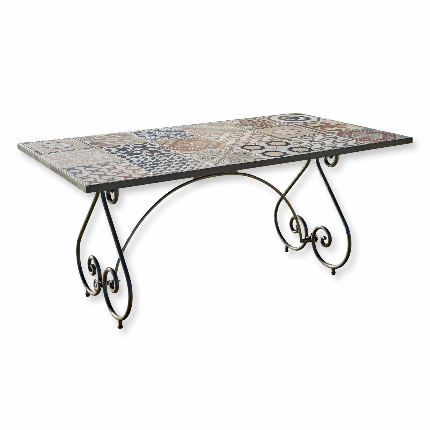 Tisch Grainville Tisch mit Metallbeinen und Keramikplatten in beige-braunen Mustern