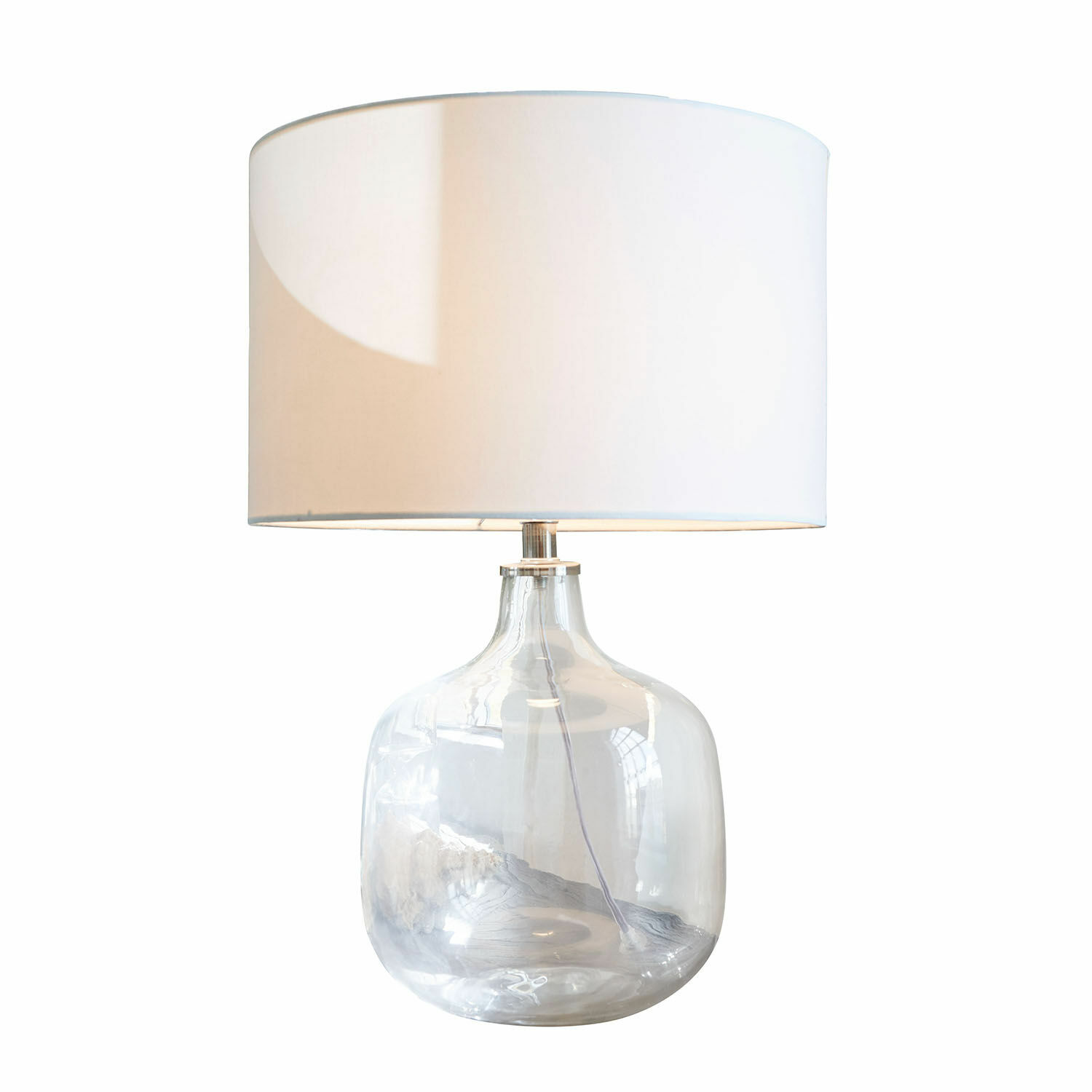 Tischlampe Malmy Tischlampe aus klarem Glas mit weissem Lampenschirm, modernes Design für das Wohnzimmer