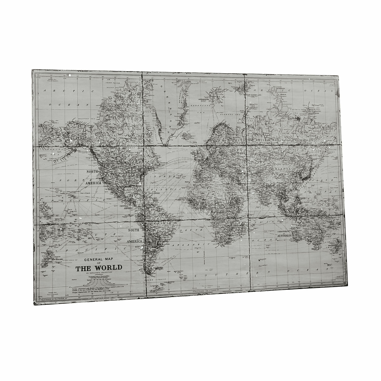 weiss/schwarz Schwarzweisse Weltkarte auf Leinwand mit detaillierter Darstellung von Kontinenten und Meeren, Wanddekoration