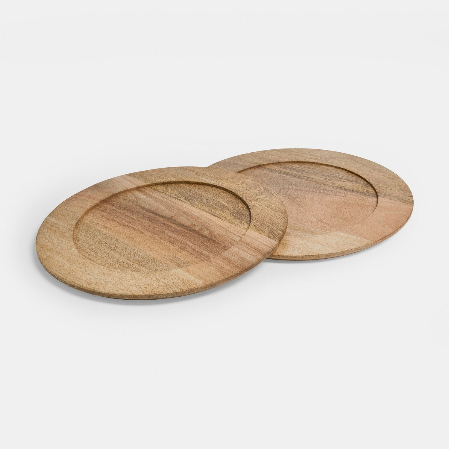 Platzset 2er Set Ulivarne Zwei runde Teller aus Mangoholz in natürlicher Farbe, ideal zum Servieren von Speisen.