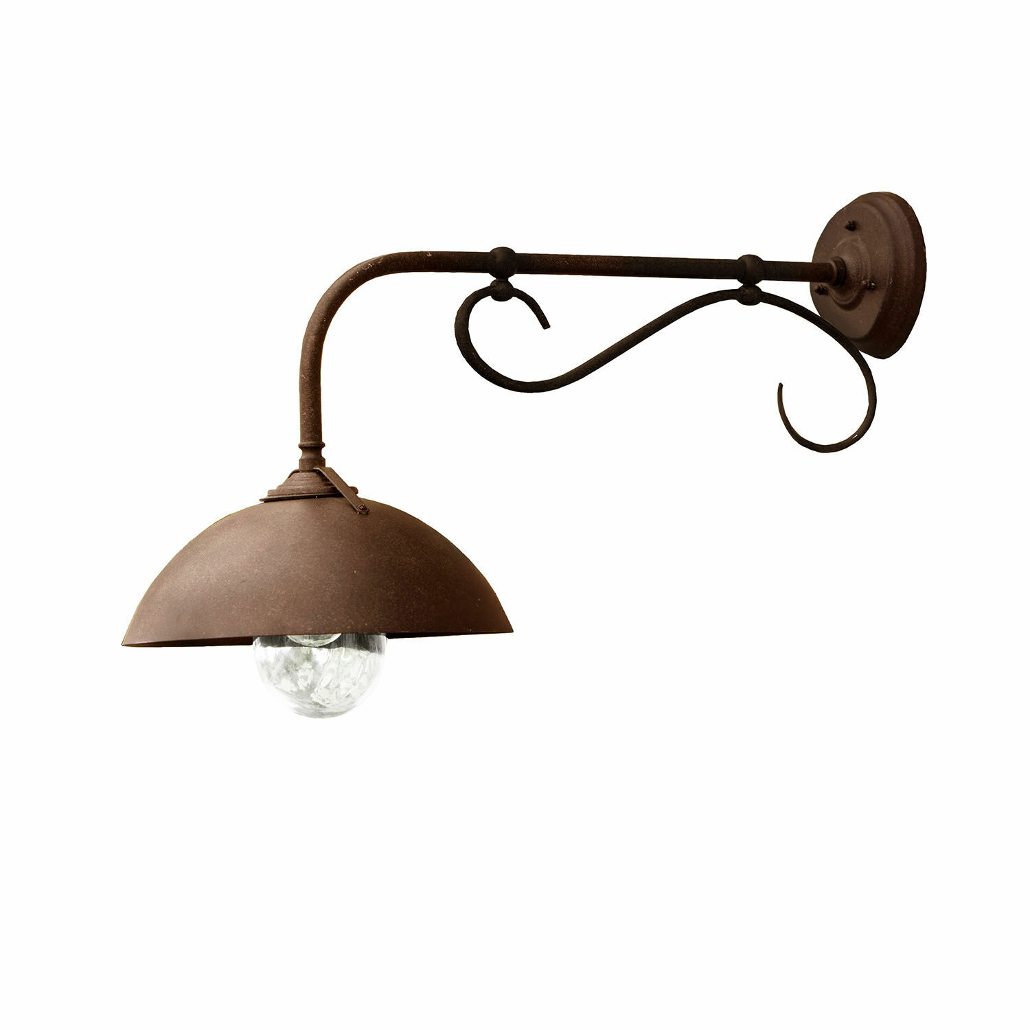 Aussenwandlampe Lupia Rustikale Wandleuchte aus Metall in Rostfarbe mit dekorativem Arm und Glühbirne aus Glas