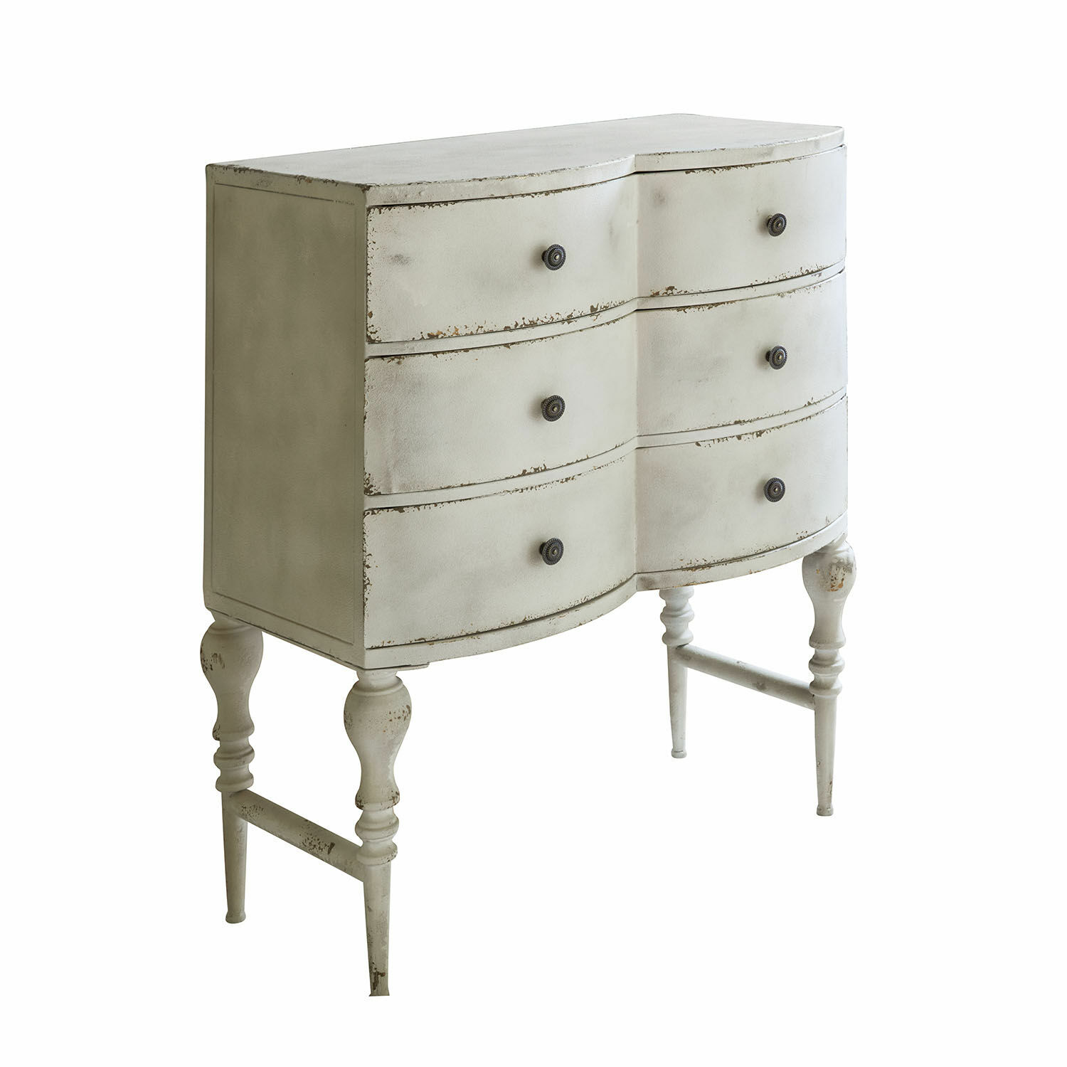 Kommode Douce Vallée Weisse Holzkommode mit vier Schubladen und antik wirkender Oberfläche im Vintage-Stil