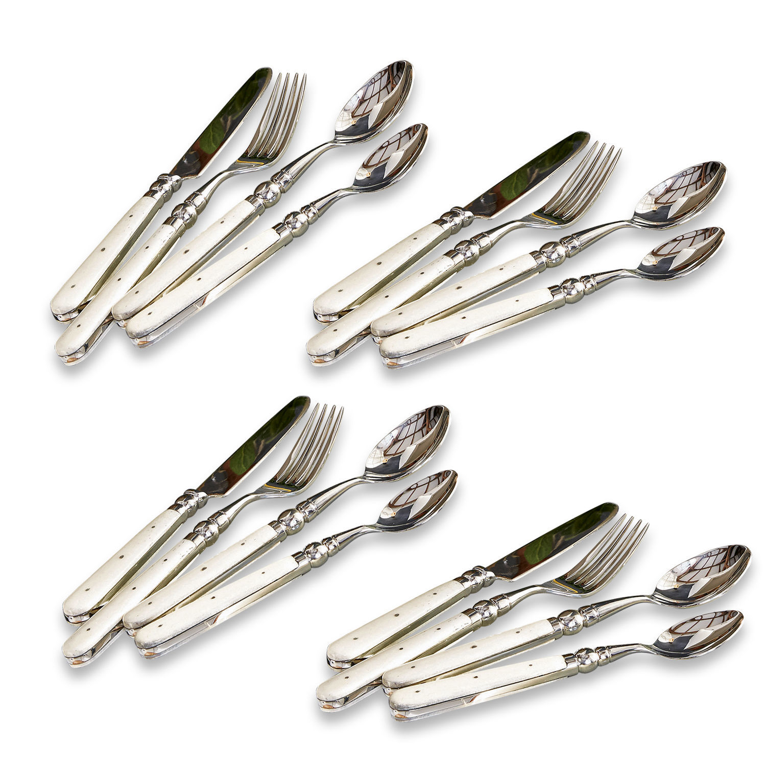 silber/weiss Besteckset mit weissen Griffen und silbernen Klingen, elegante Küchenaccessoires