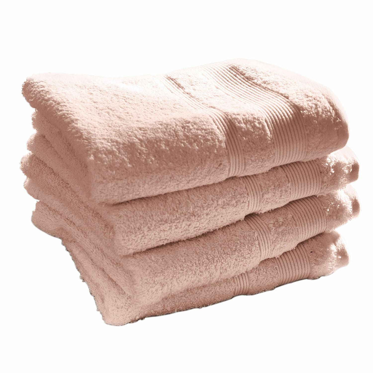 Handtuch 4er Set Bourogne Weiche rosa Baumwollhandtücher gestapelt, ideal für das Badezimmer und den täglichen Gebrauch.