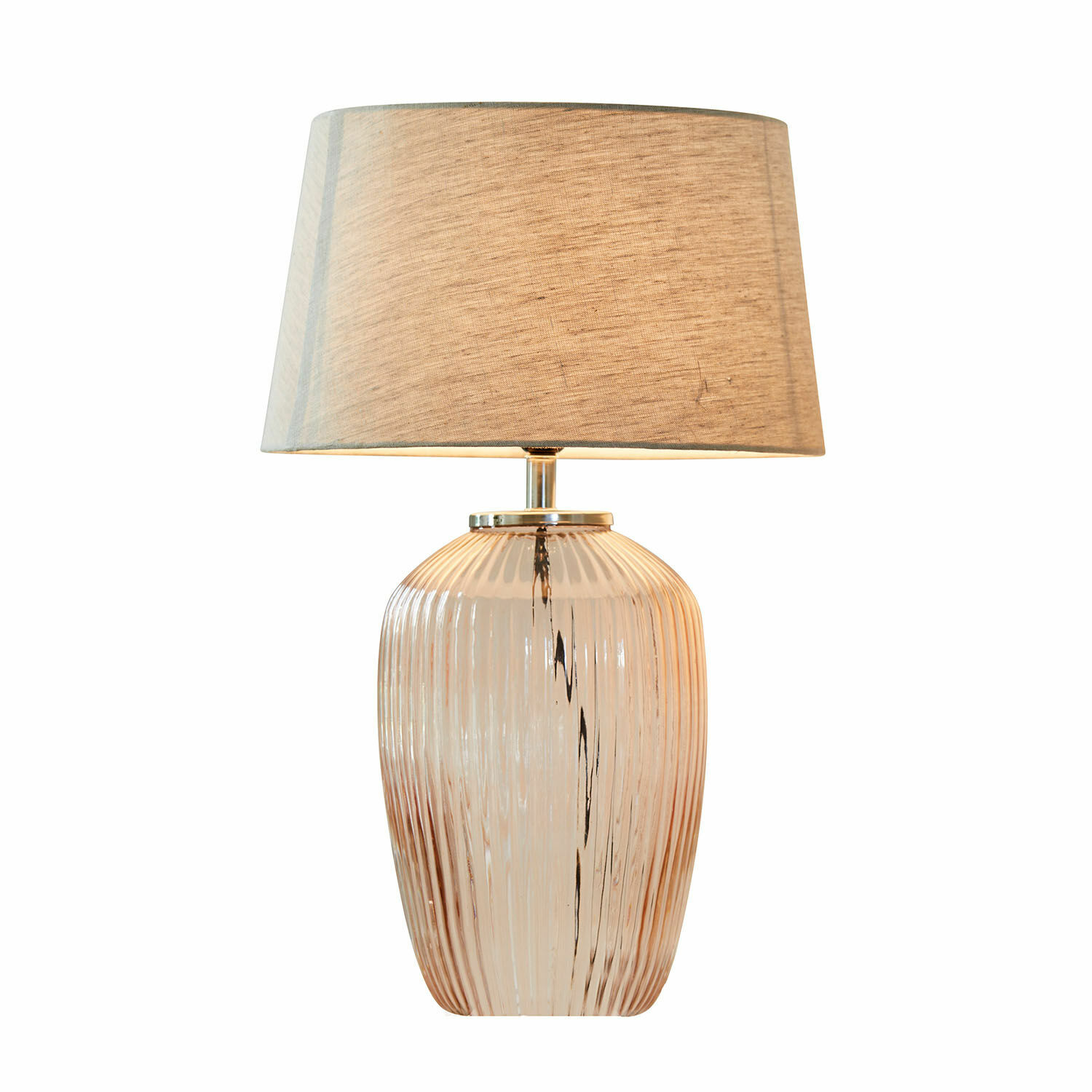 creme/rosa Tischlampe Fenis mit cremefarbenem Schirm und rosa Glasfuss, dekorative Wohnraumbeleuchtung