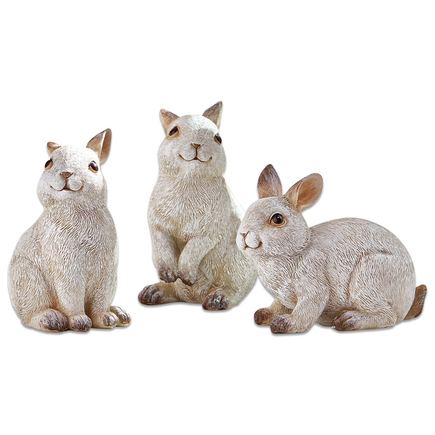 Hase 3er Set Anthony Set aus drei dekorativen Hasenfiguren aus Kunststoff in Beige für Wohn- und Gartendekoration