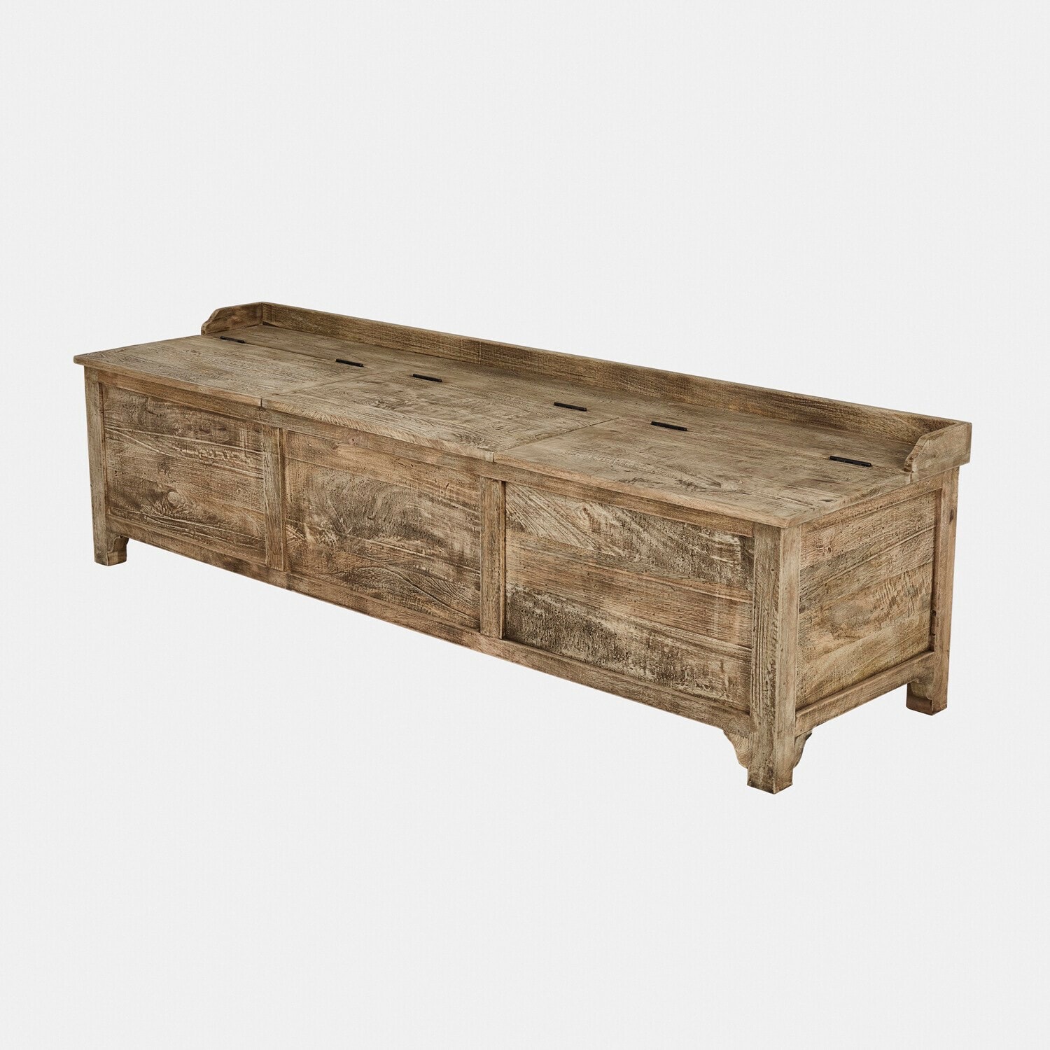 Holzbank mit Stauraum in natürlicher Holzfarbe, rustikales Design für praktischen Gebrauch