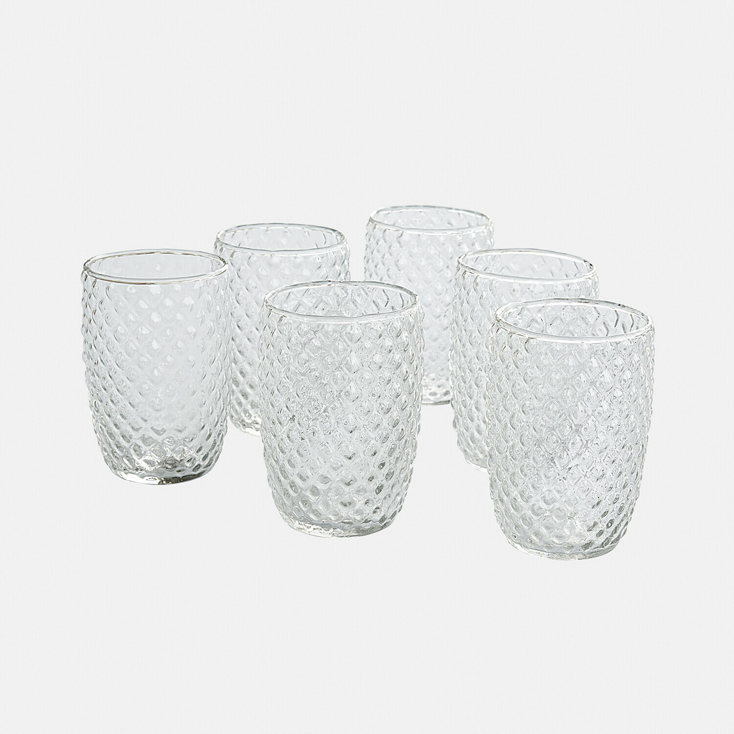 Glas 6er Set Ivorias Set mit sechs transparenten Gläsern aus strukturiertem Glas mit Diamantmuster für Getränke
