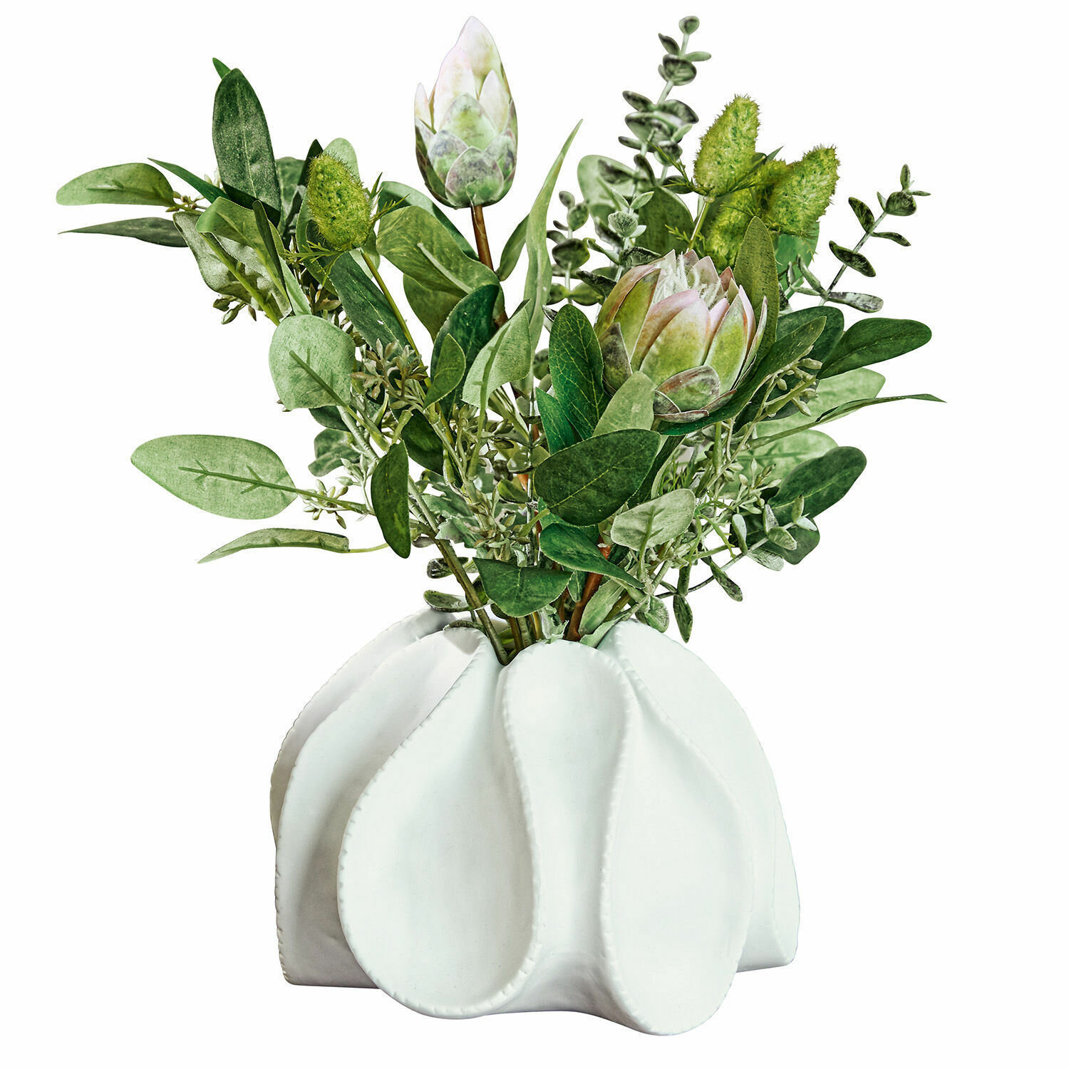 Deko-Vase Dollon Weisse Keramikvase mit grünen Blättern und dekorativen Blumen für Wohnräume