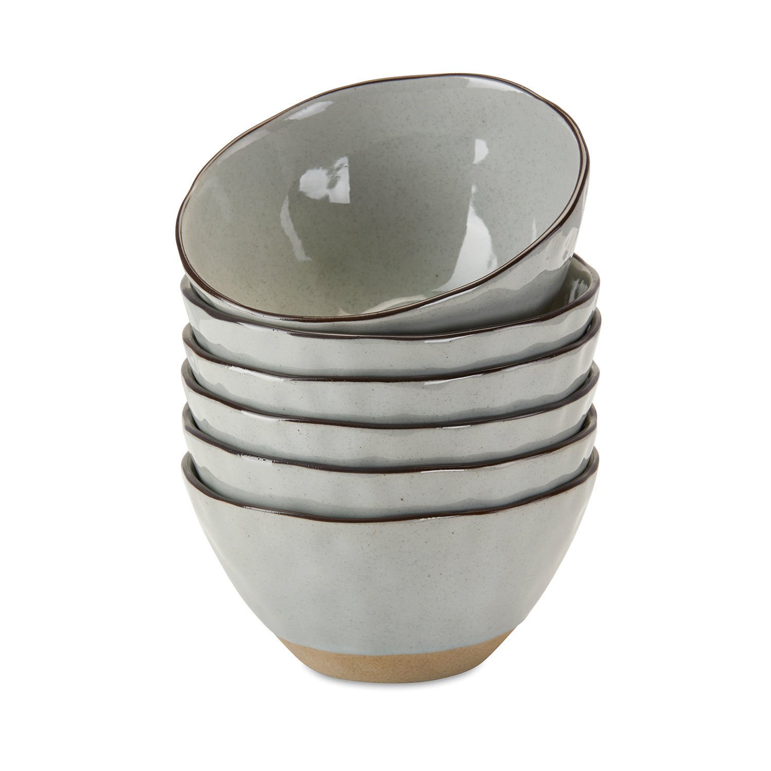 6er-Set graue Keramikschüsseln Biarritz mit braunem Rand zum Servieren von Speisen