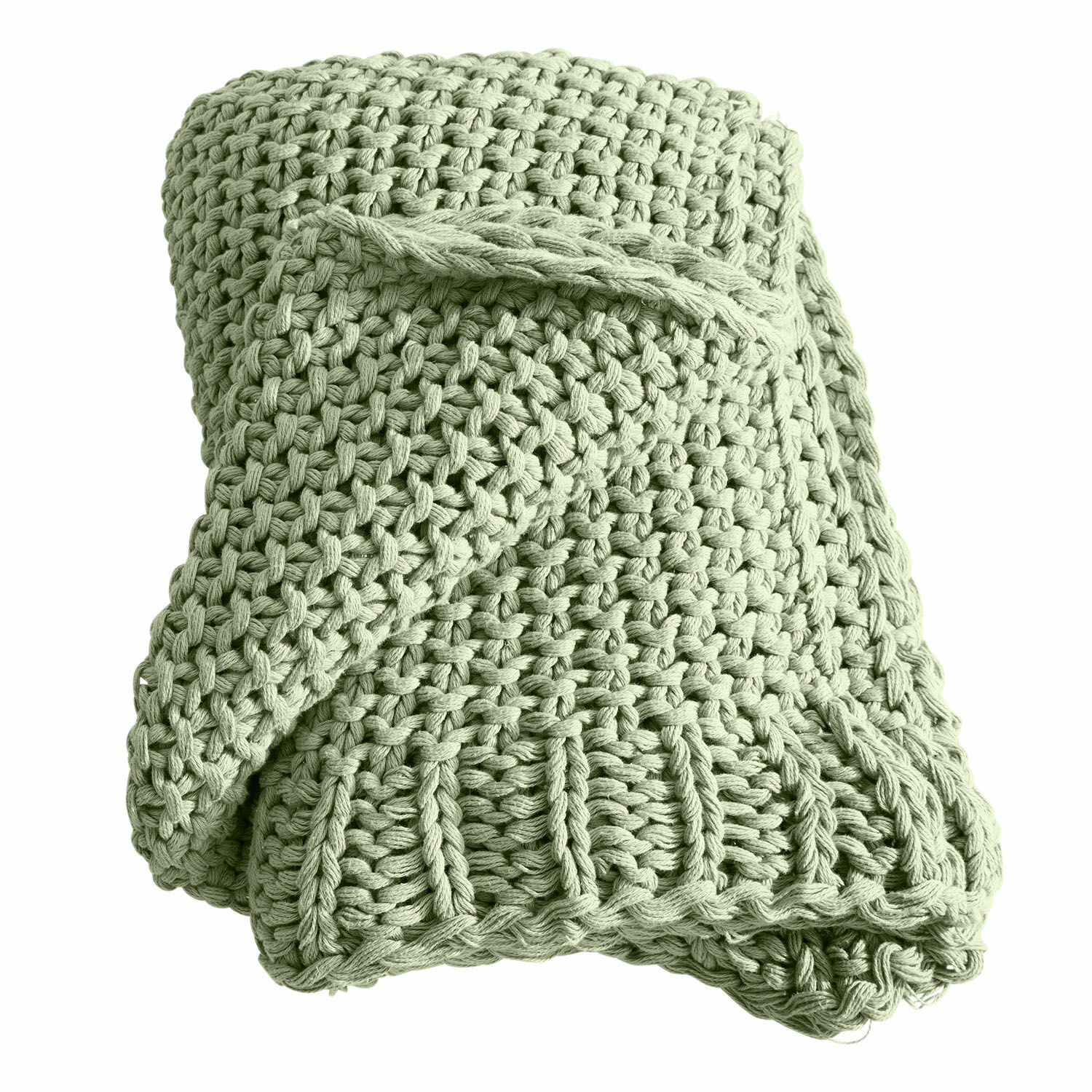 Plaid Plixoren Weiche grüne Baumwolldecke mit grobem Strickmuster, ideal für die Wohnraumdekoration und Wärme.