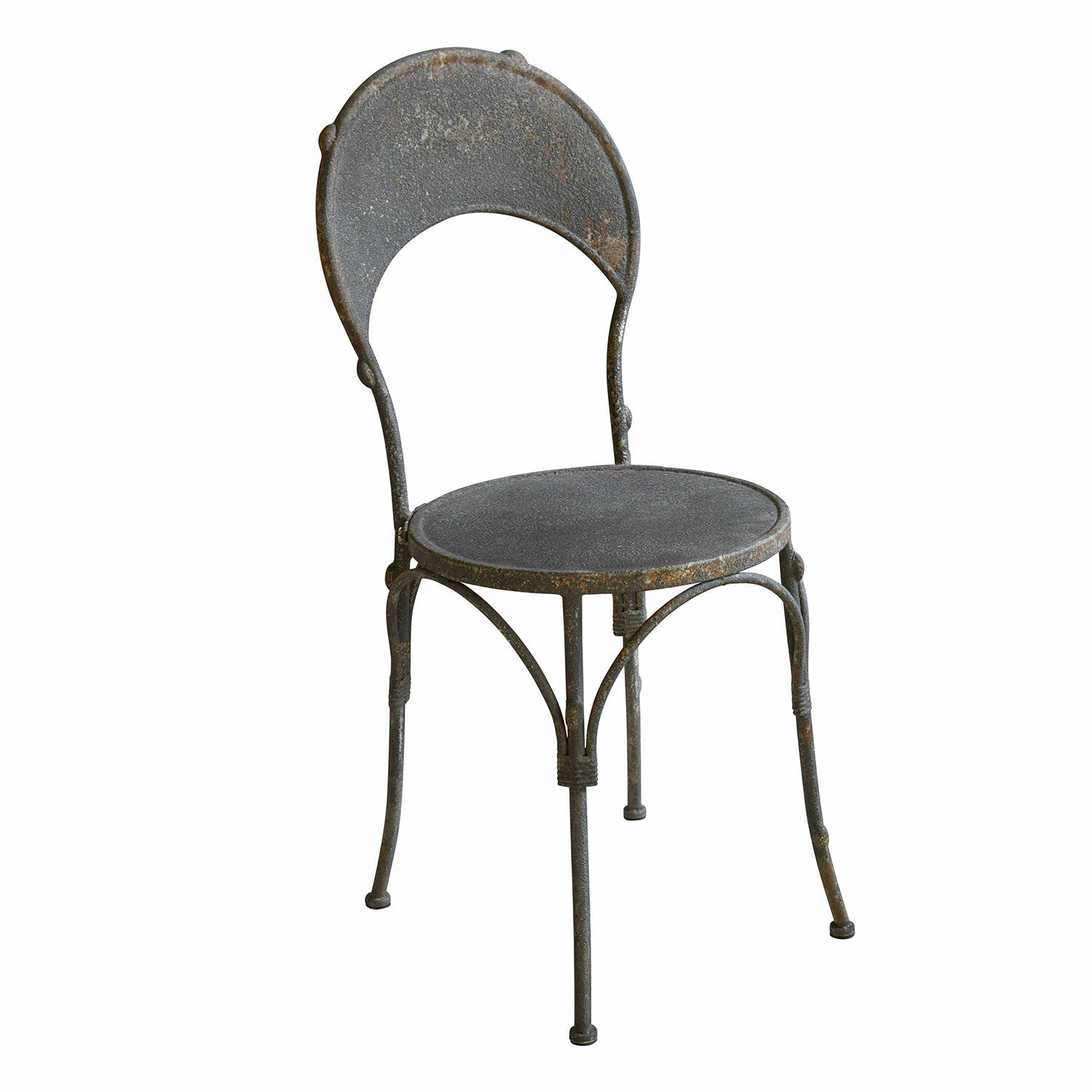 Stuhl Delivora Vintage Metall-Gartenstuhl mit dunkelgrauer Patina und rundem Sitz