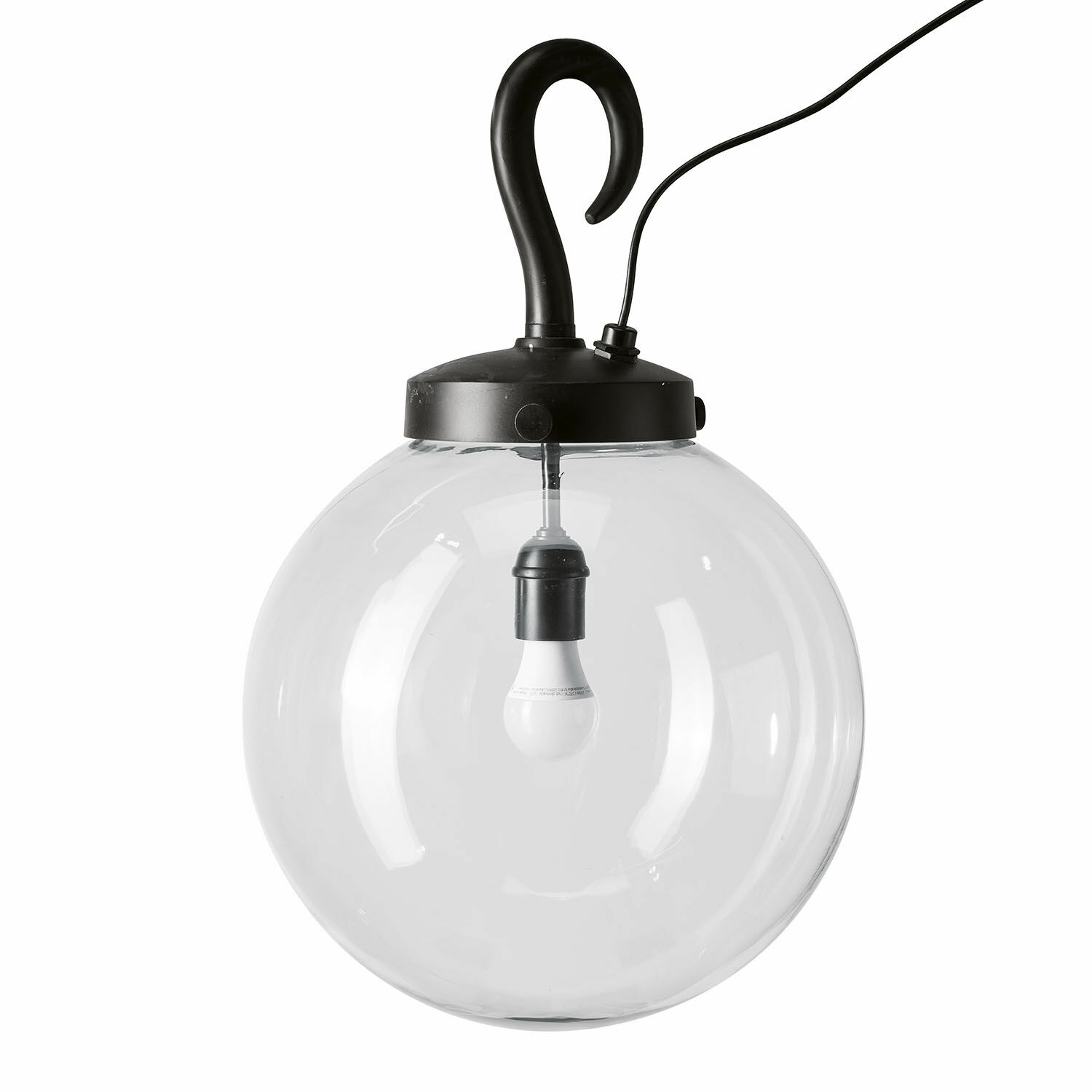 Runde Gartenlampe Marey aus schwarzem Metall und klarem Glas, modernes Aussenlicht