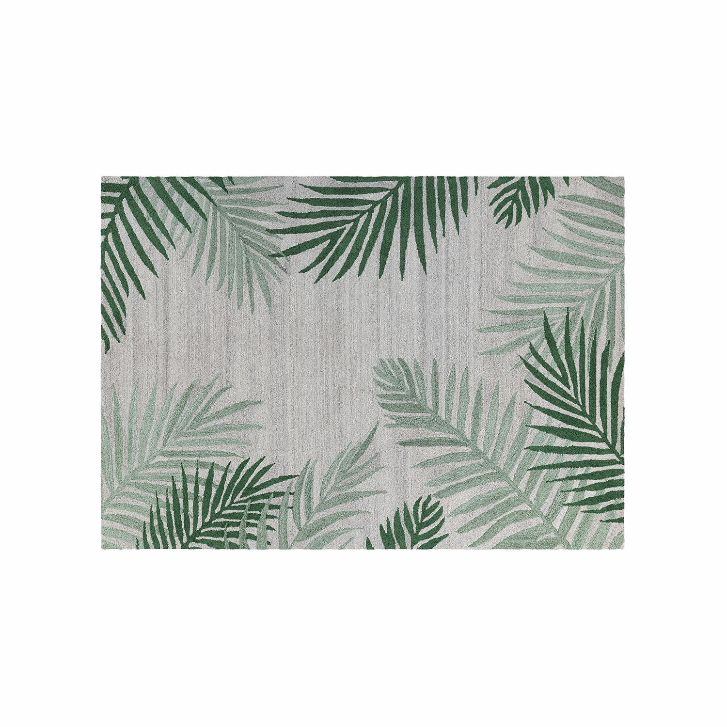 In- & Outdoor-Teppich Marly Teppich mit grünen Palmblättern auf grauem Hintergrund, modernes Wohnaccessoire mit Pflanzenmuster