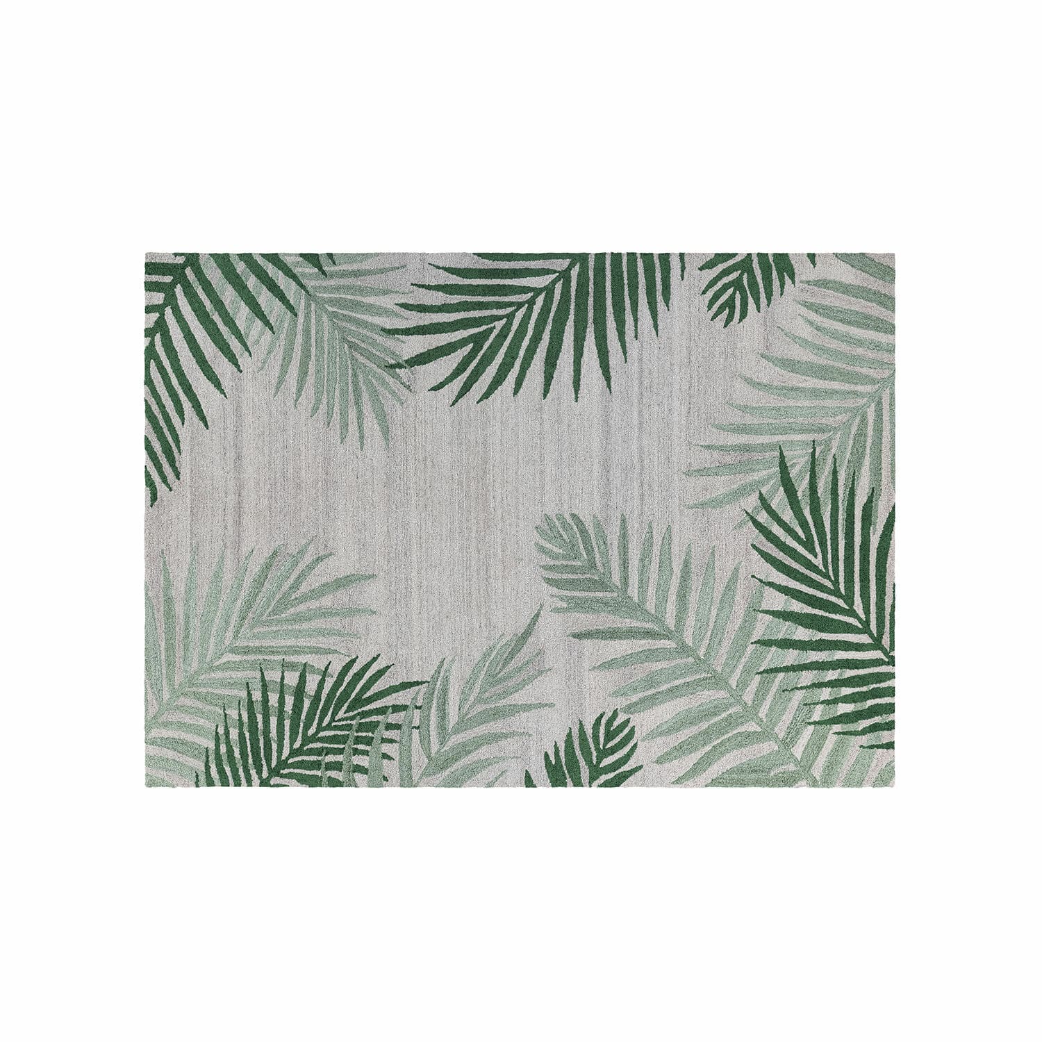 In- & Outdoor-Teppich Marly Teppich mit grünen Palmblättern auf grauem Hintergrund, modernes Wohnaccessoire mit Pflanzenmuster