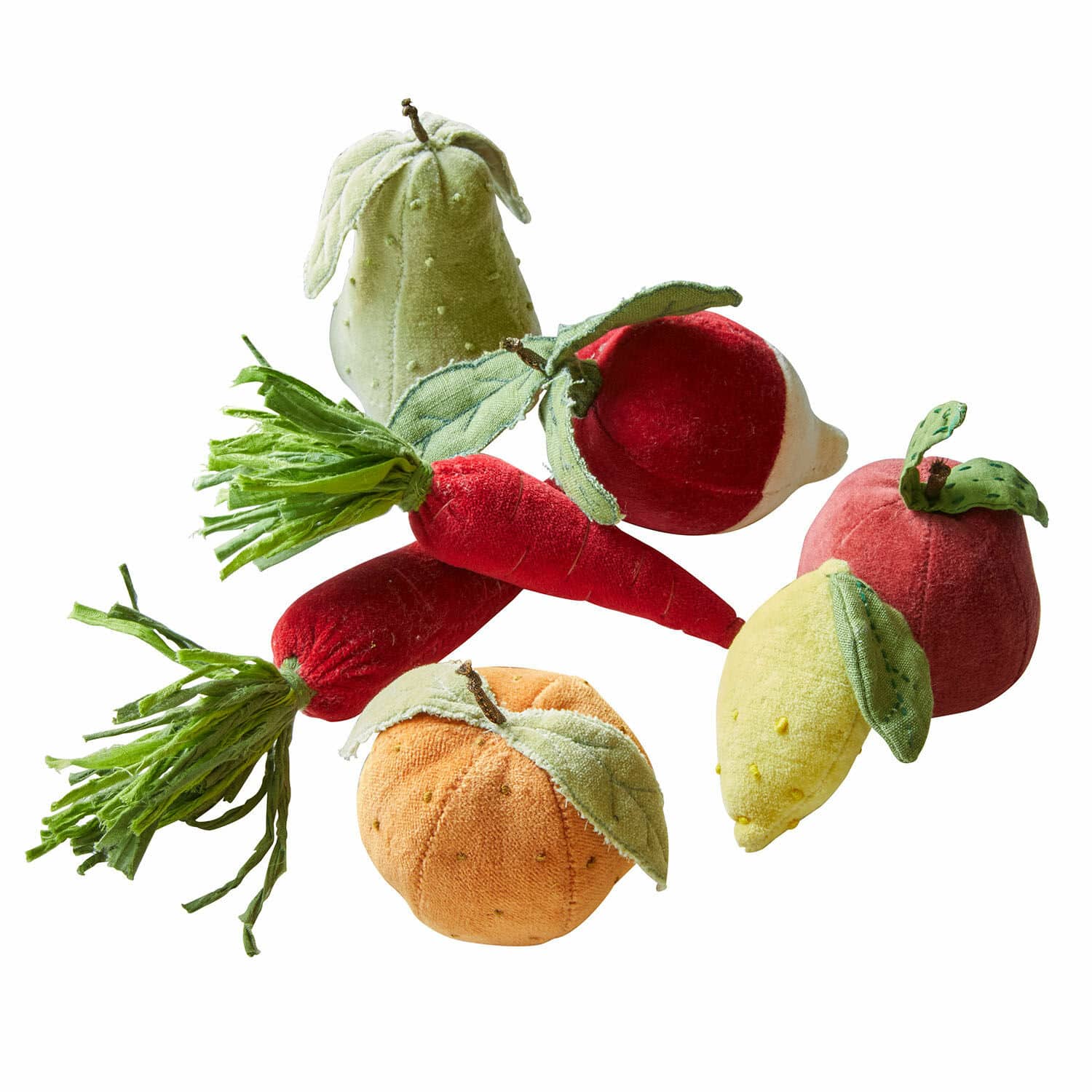 Stoffobst & -gemüse 7er Set Mivola Set aus buntem Plüschgemüse und -obst für Dekoration und Spiel