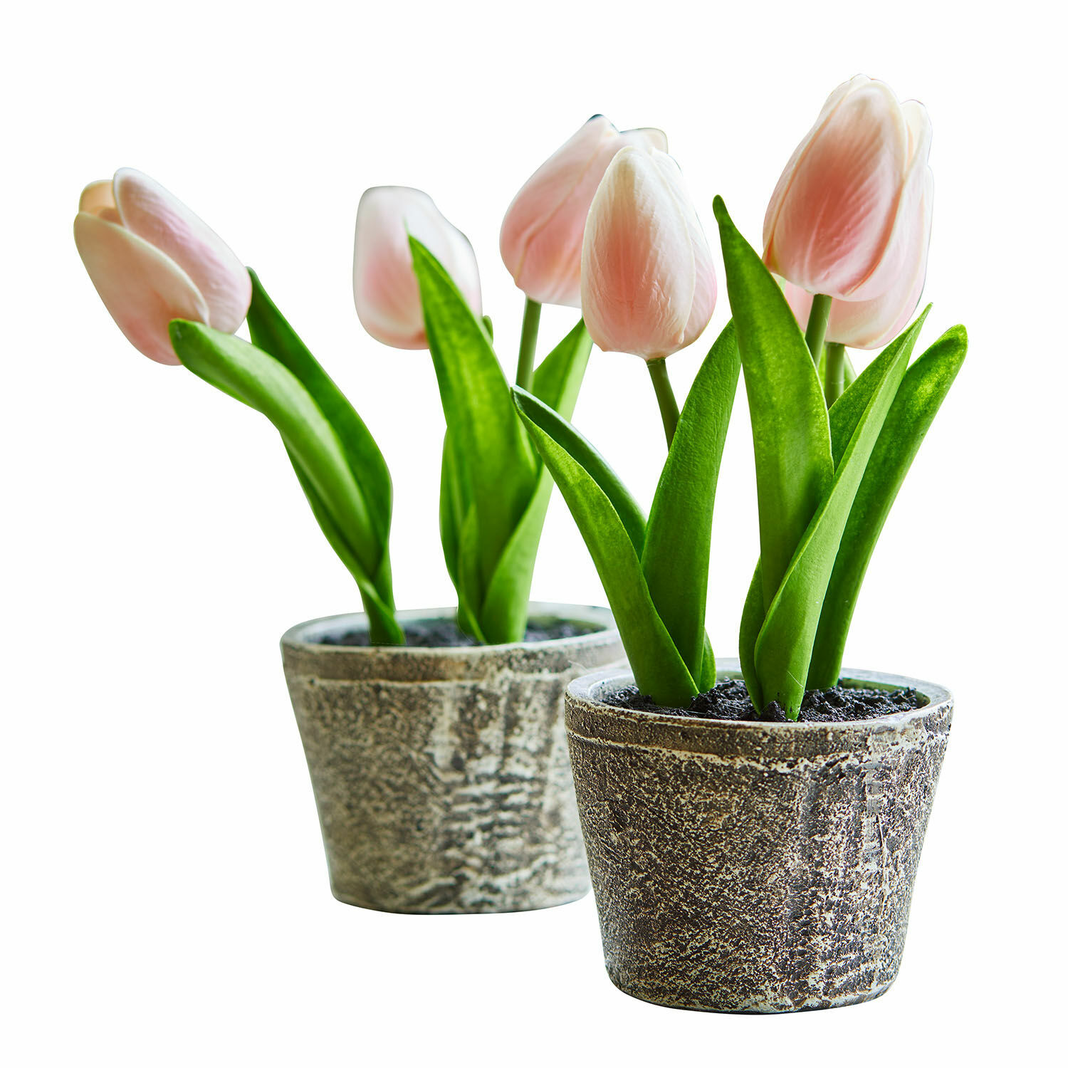 Deko-Tulpe 2er Set Zéphine Künstliche rosa Tulpen in grauen Töpfen als frühlingshafte Dekoration für Innenräume