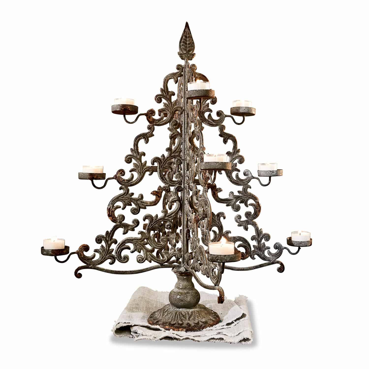 Deko-Baum Valledupar Metallkerzenhalter mit Ornamenten in patiniertem Braun, für 12 Kerzen, dekoratives Wohnaccessoire