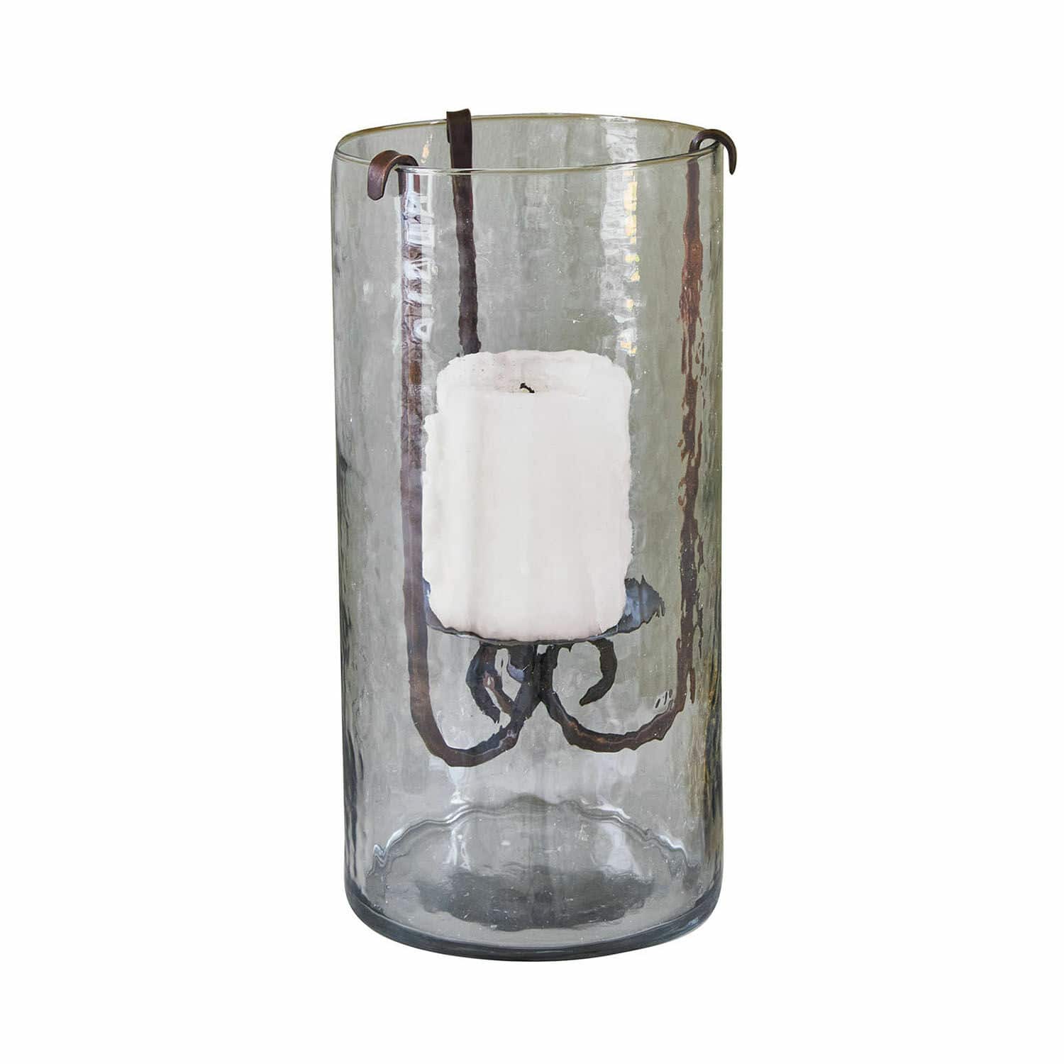 Windlicht Thjora Glaswindlicht mit Metallhalterung und weisser Kerze, rustikale Wohnraumdekoration