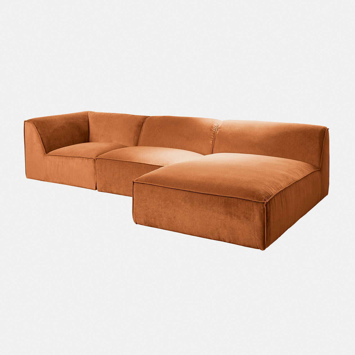 orange Modulares McLean Sofa in Orange aus weichem Stoff, modernes Wohnzimmerdesign