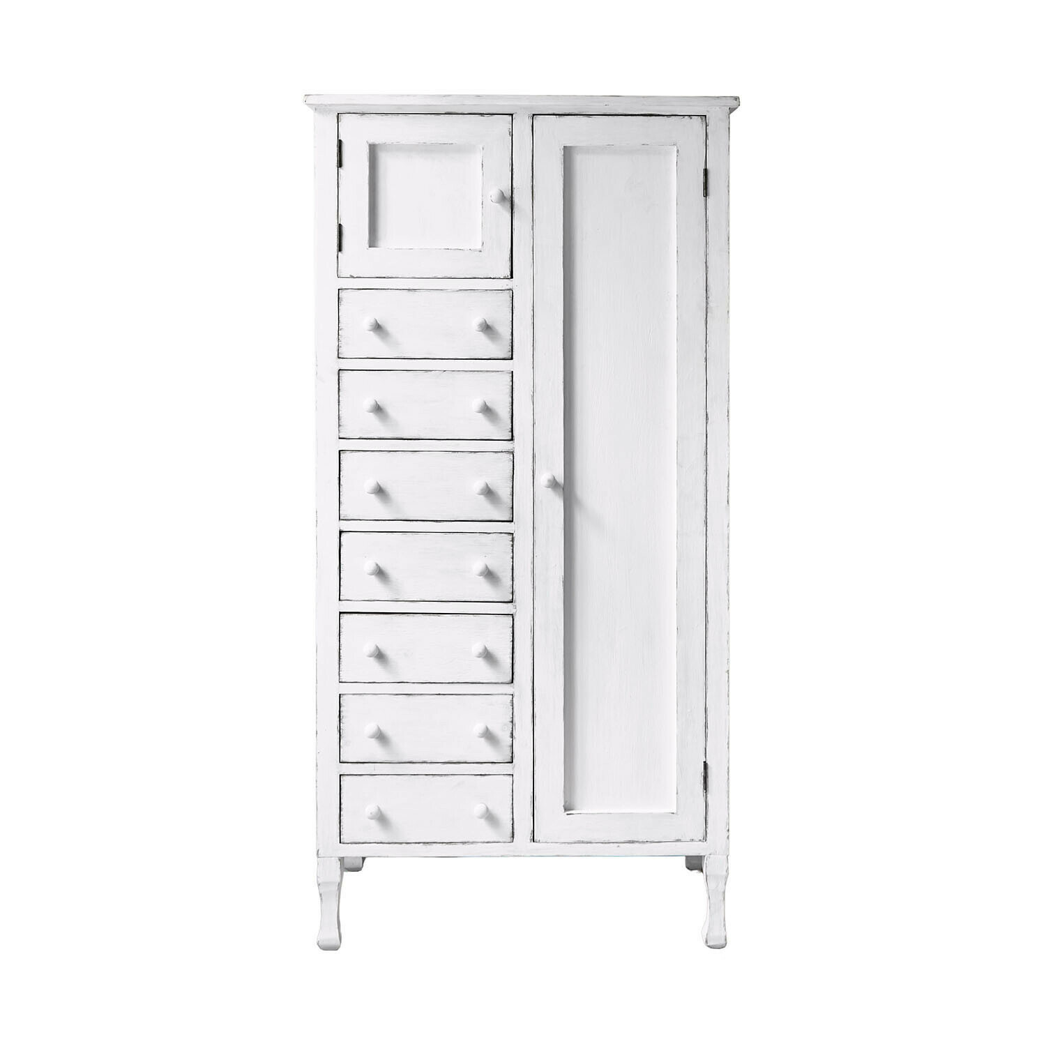 antikweiss Weißer Holzschrank Amourien mit Schubladen und Tür, Vintage-Aufbewahrungsmöbel