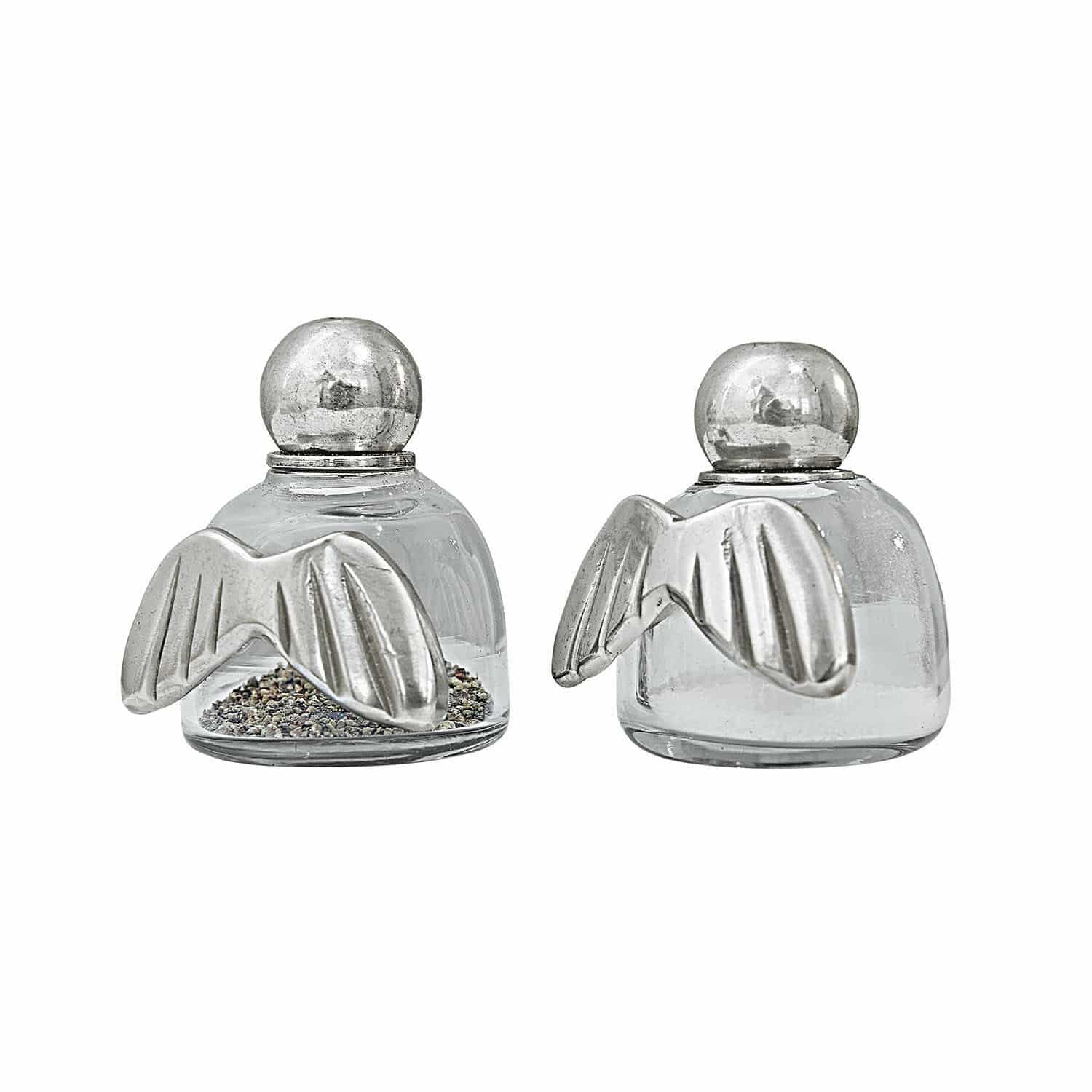 Salz-und Pfefferstreuer Yverelle Set aus zwei Glasmühlen für Salz mit silbernen Metallflügeln für die Küche